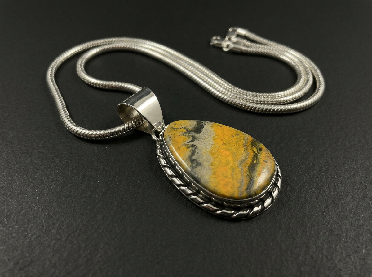 Sterling Silver Bumblebee Jasper Pendant - 1.25x2.25 in. #105