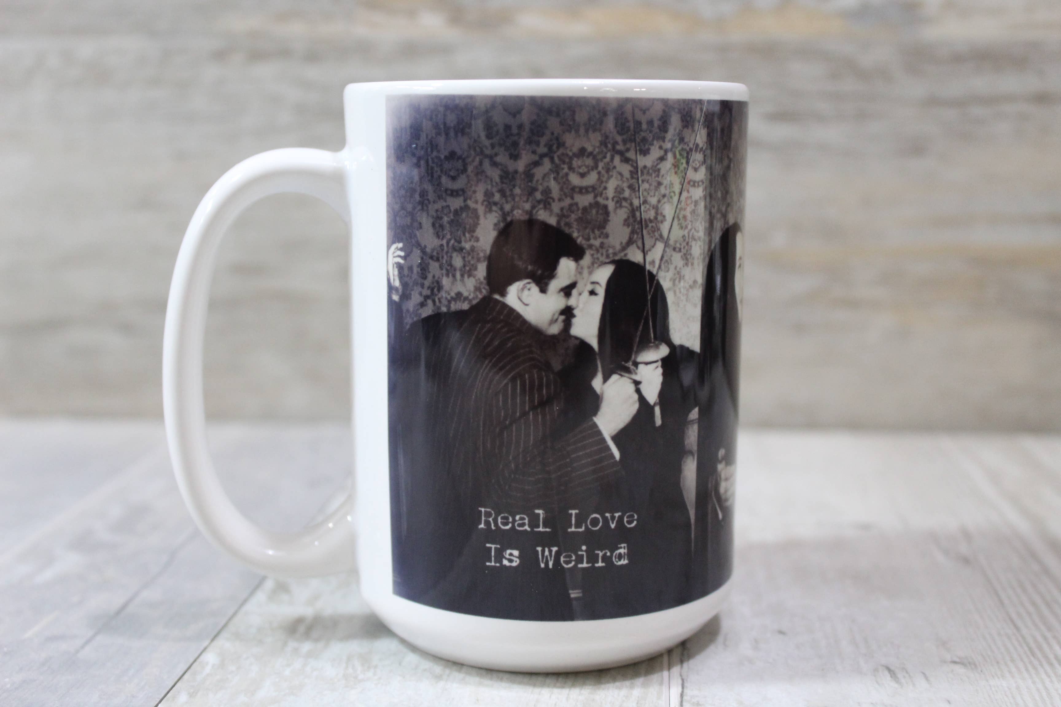 Raven Design - Morticia and Gomez //15oz Ceramic Coffee Mug: White Handle