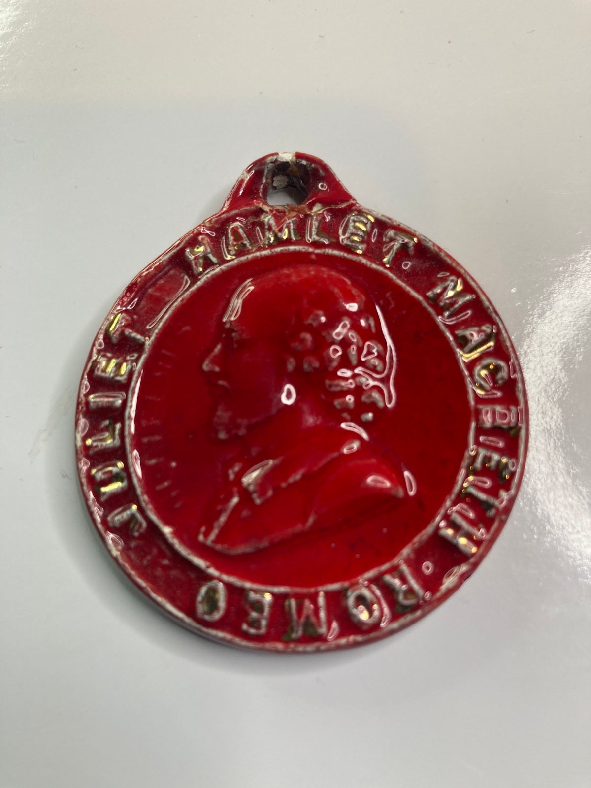 VINTAGE SHAKESPEARE Plays Porcelain Red Pendant