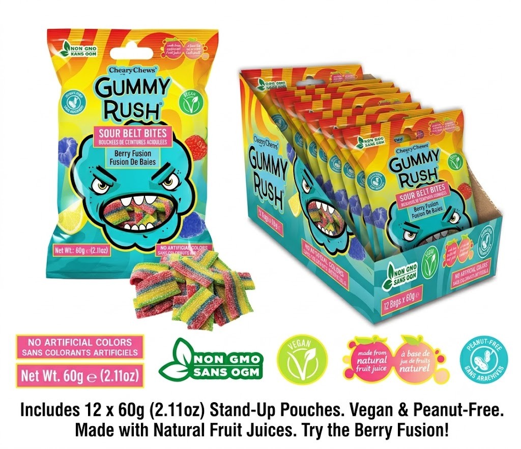 Gummy Rush Mini Sour Belt Bites Berry Fusion 2.11oz 12ct Tray