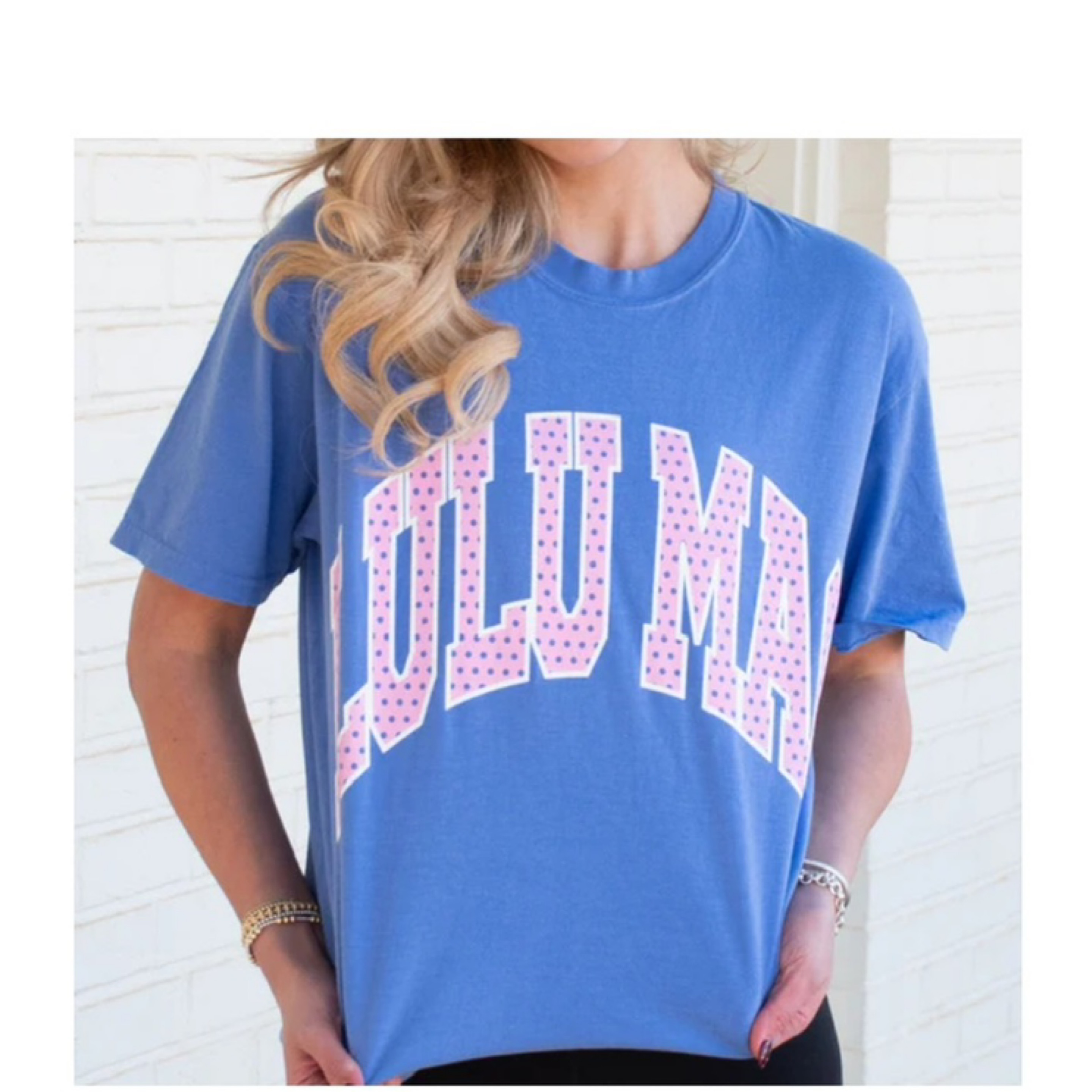 LuluMac polka dot t shirt Flo blue — Bama Tan boutique, Tuscaloosa AL