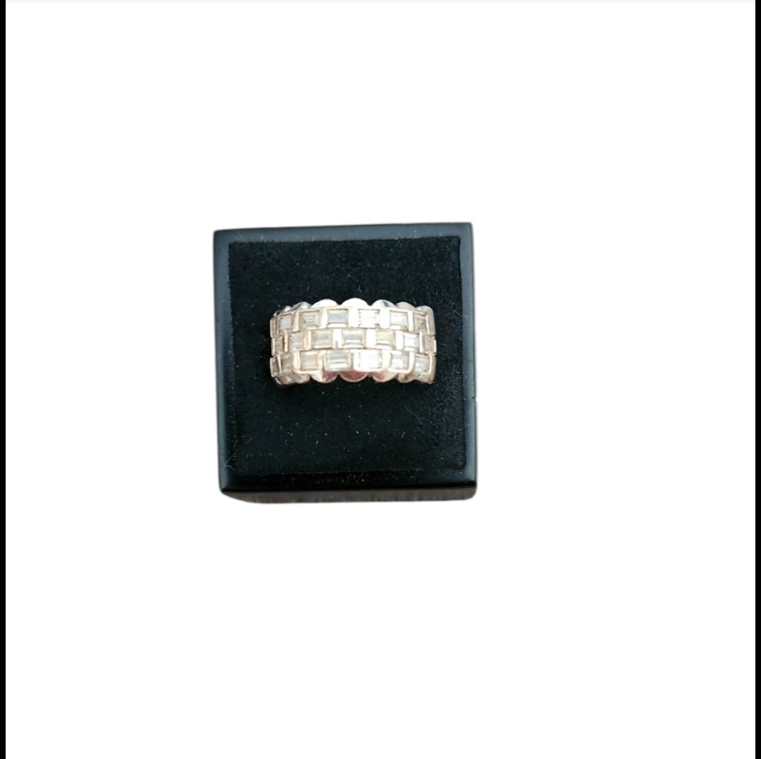 Size 6 925 China Cubic Zirconia Three Row Baguette Ring Band