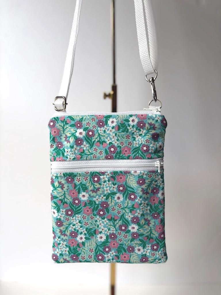 Small Crossbody Bag – Teal & Purple Flowers, photo 3 of 6