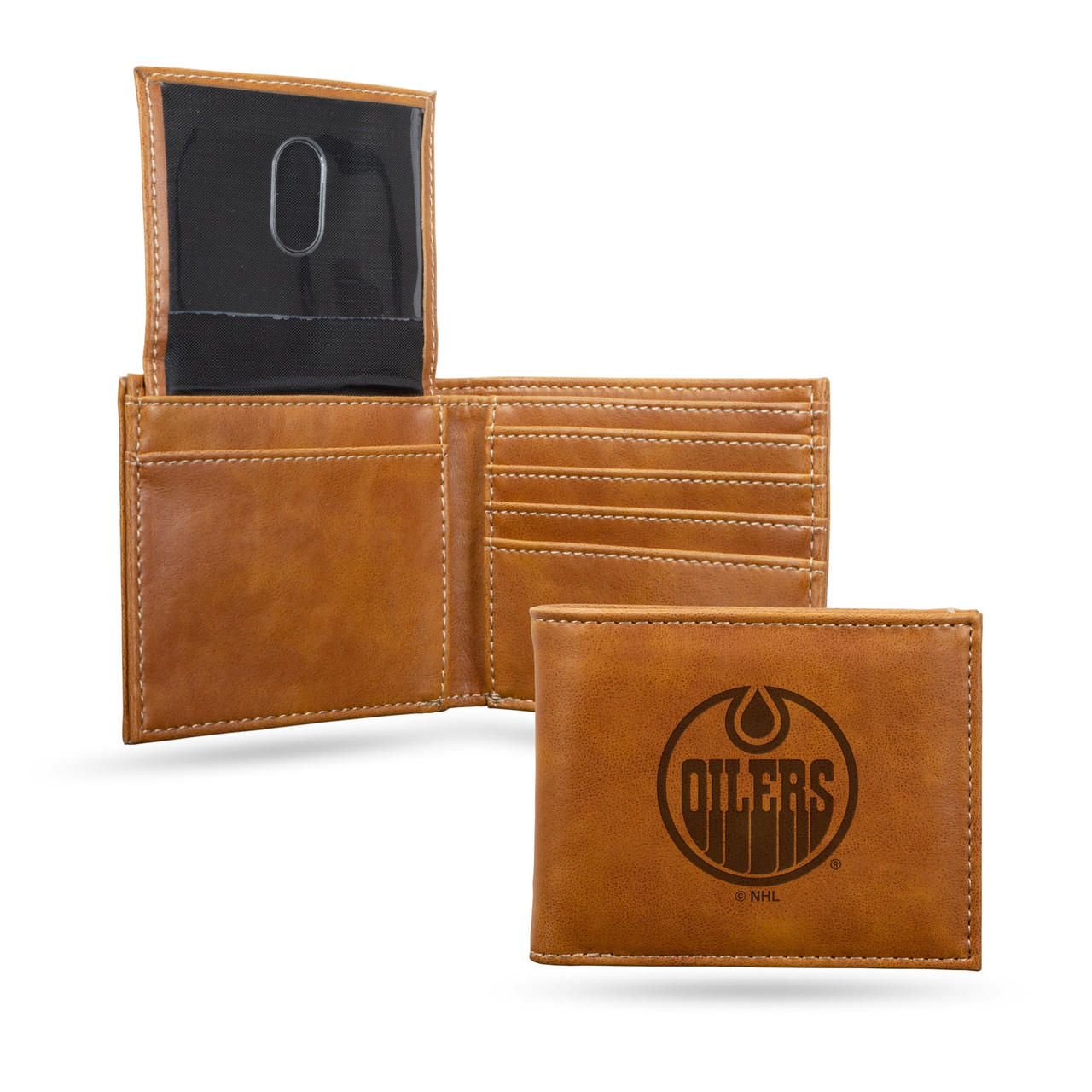 Edmonton Oilers Laser Engraved Billfold Leather Wallet