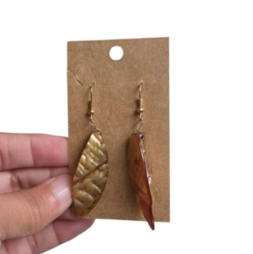 Vintage Glass Leaf-Shaped Dangle Earrings in Brown and Gold