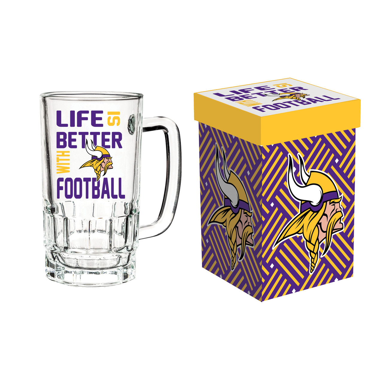 Minnesota Vikings Glass Tankard Mug with Box 18oz