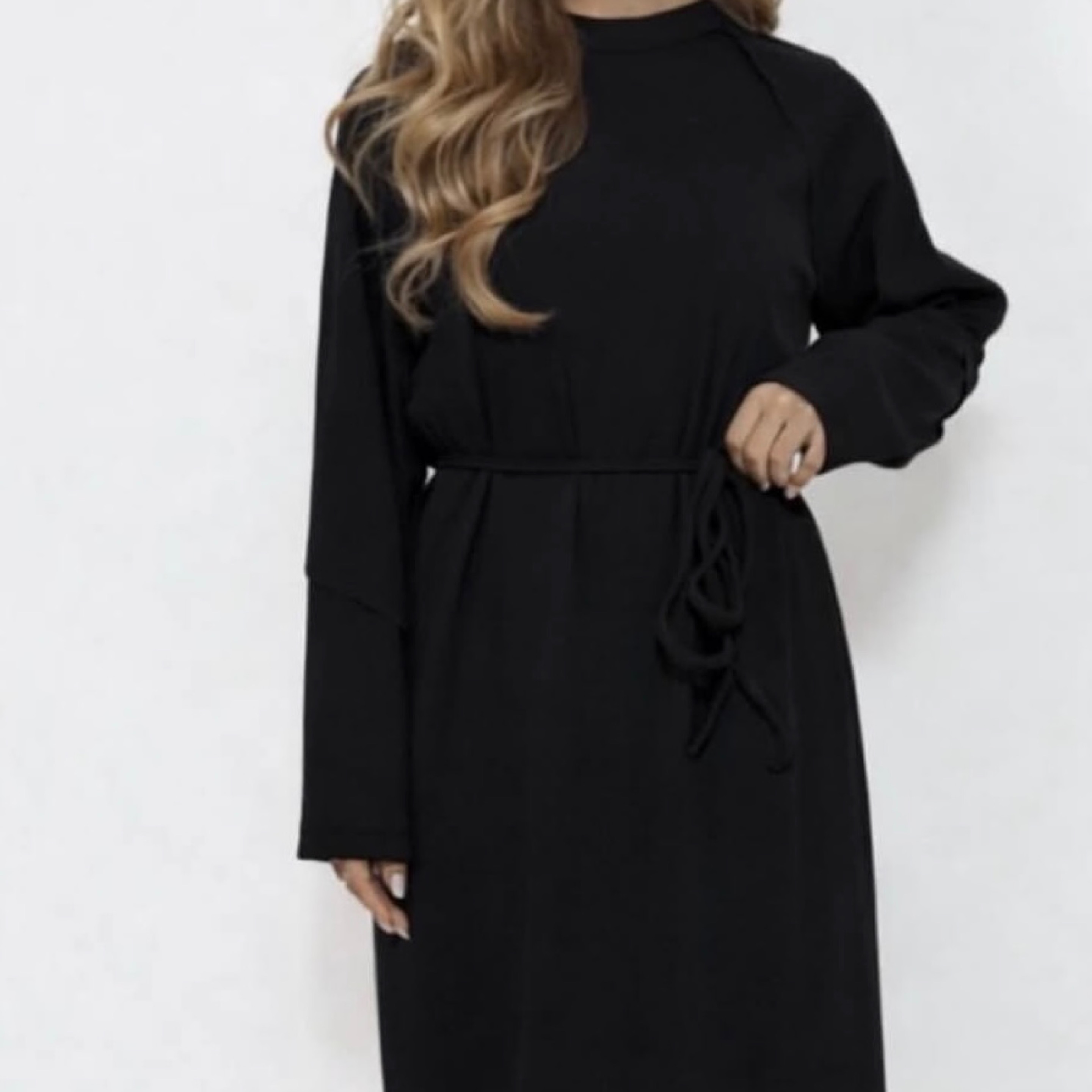 Black Long Sleeve Ribbed Maxi Dress in Black — product photo