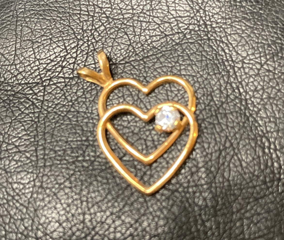 14KGF Double Heart Pendant with CZ