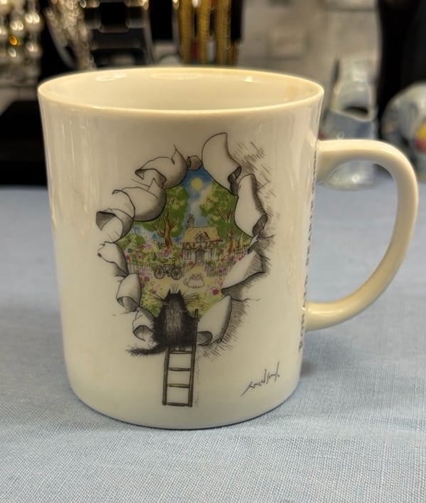 Idyll Cat on Ladder Mug, Ronald Searles, 1983, Country Scene