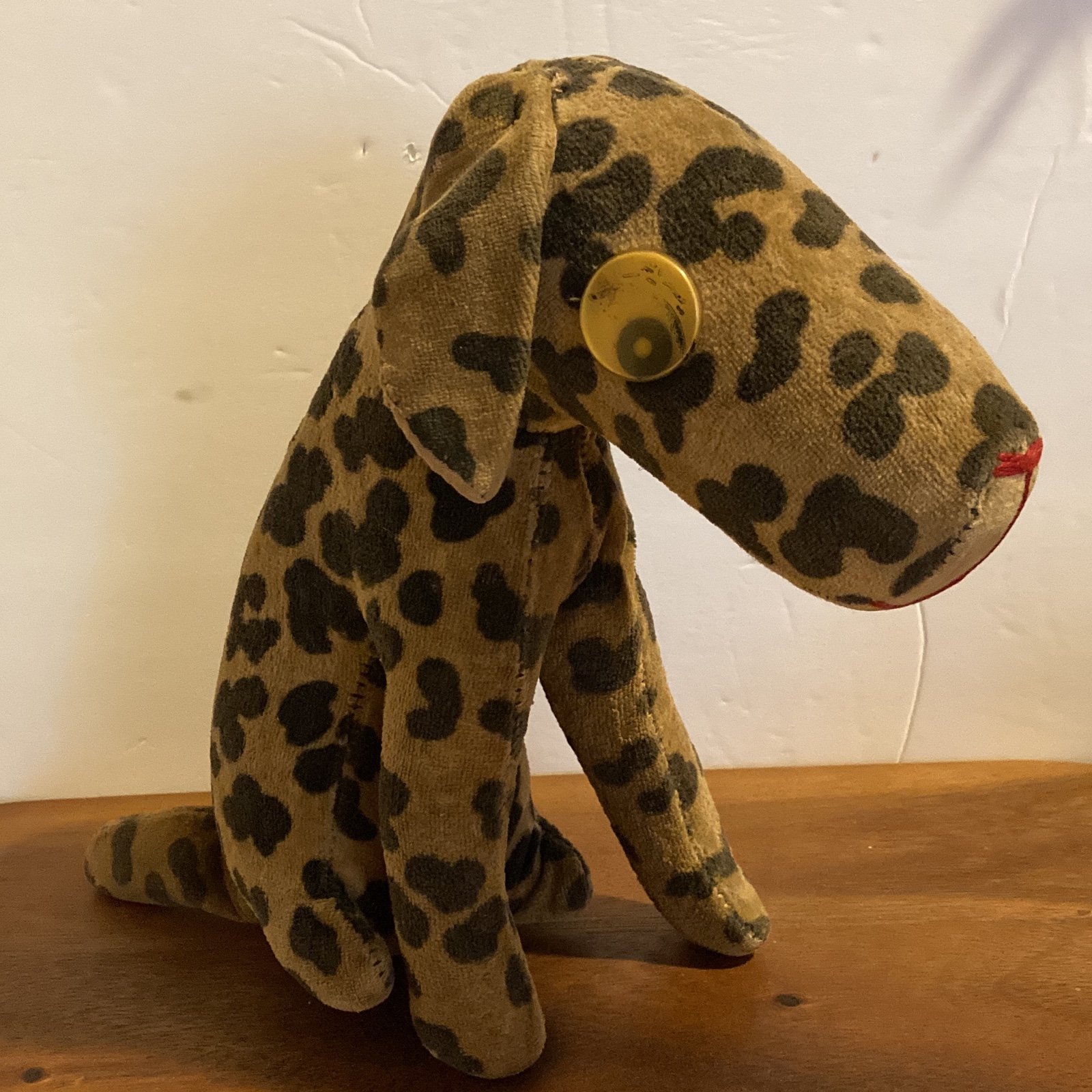 Vintage Tan Dark Spotted Long Nose Dog with Red Thread Nose