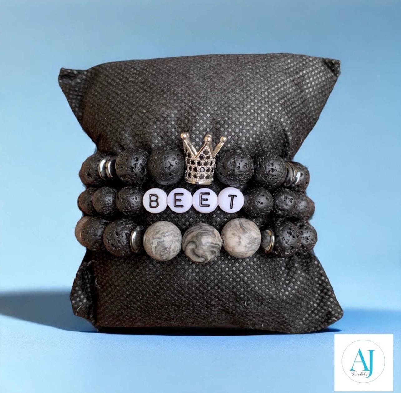 Custom Name Lava Rock Bracelet: Crown Shambala Beaded Gift