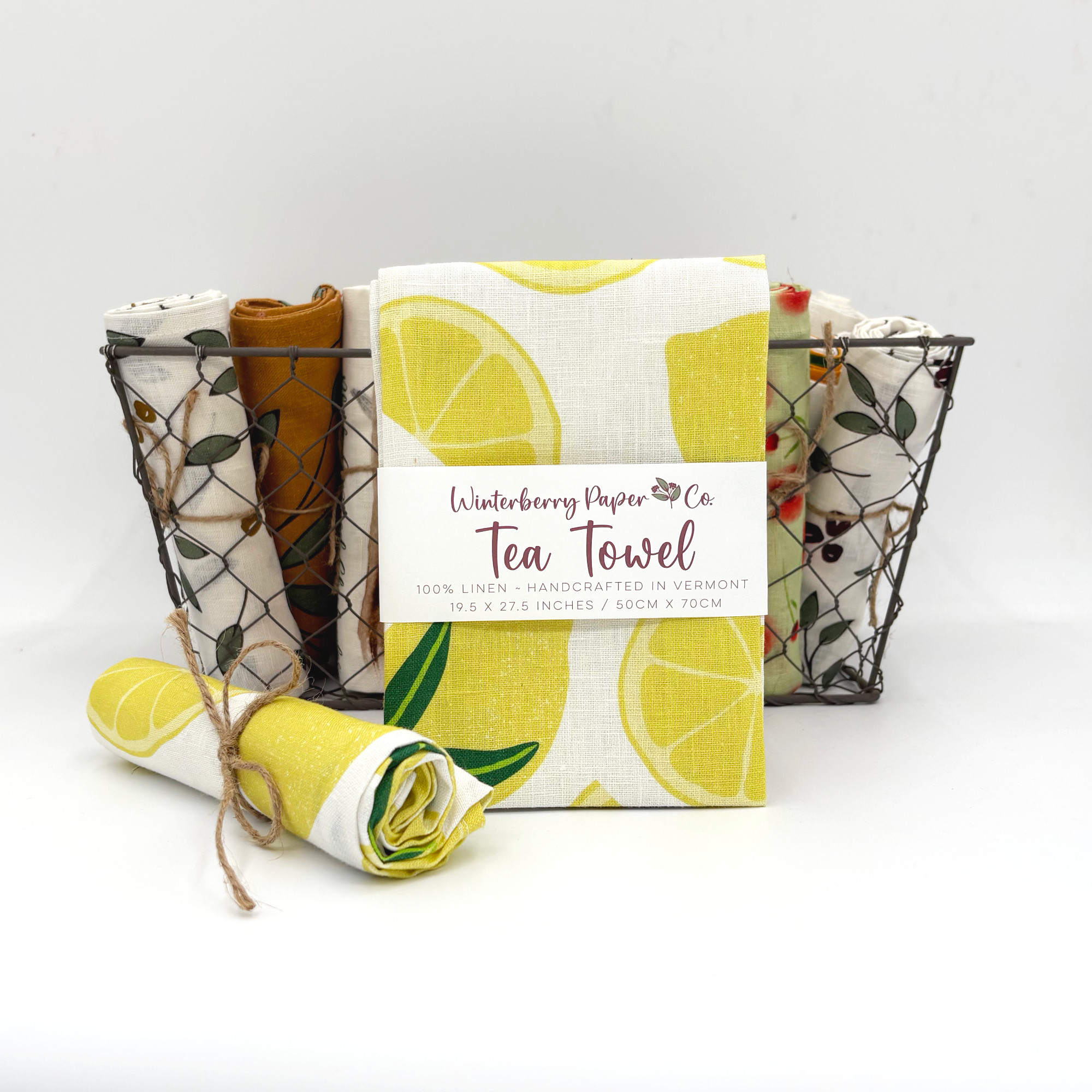 100% Linen Tea Towel ~ Fruit (Lemons)