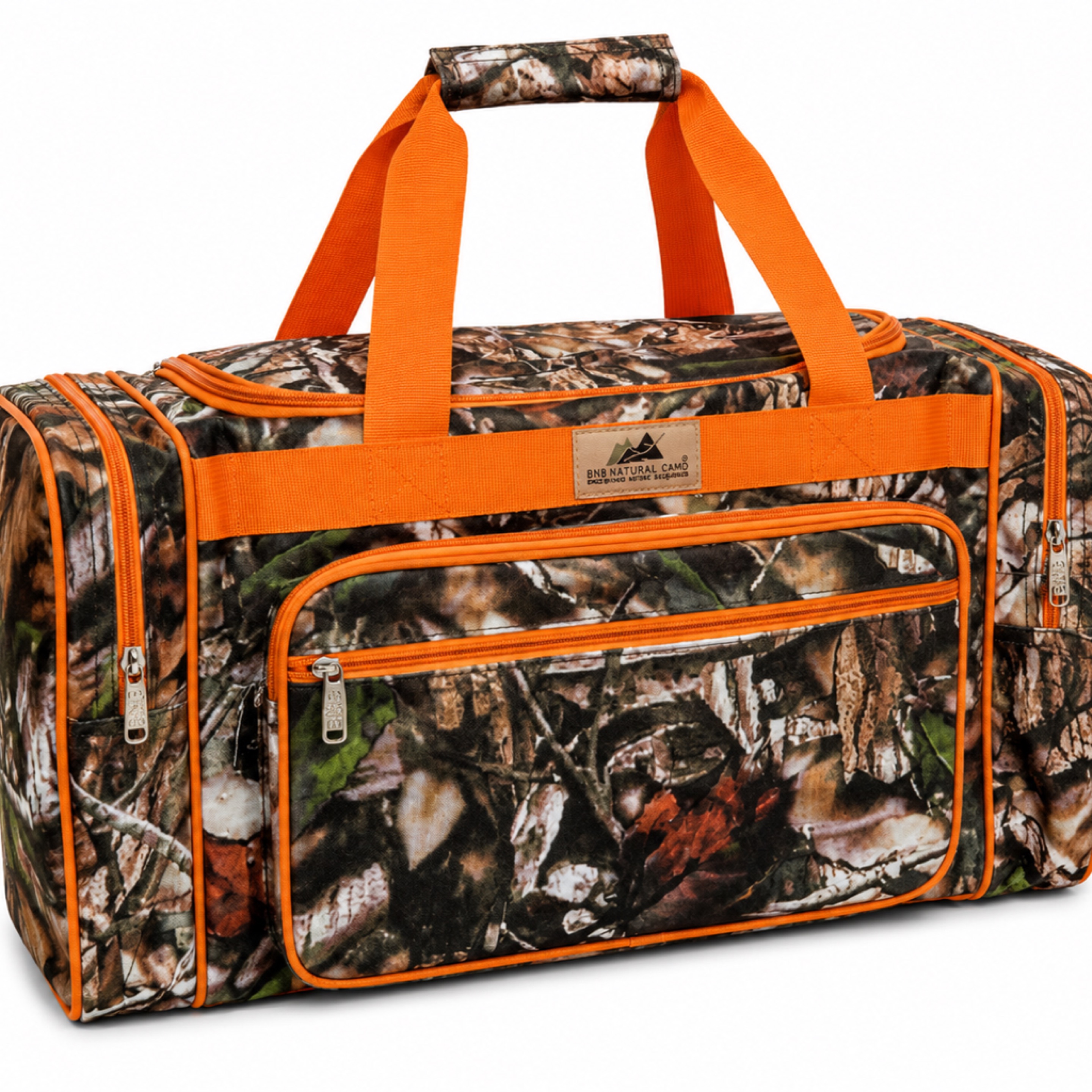 Camo Duffel Travel Bag with Orange Trim