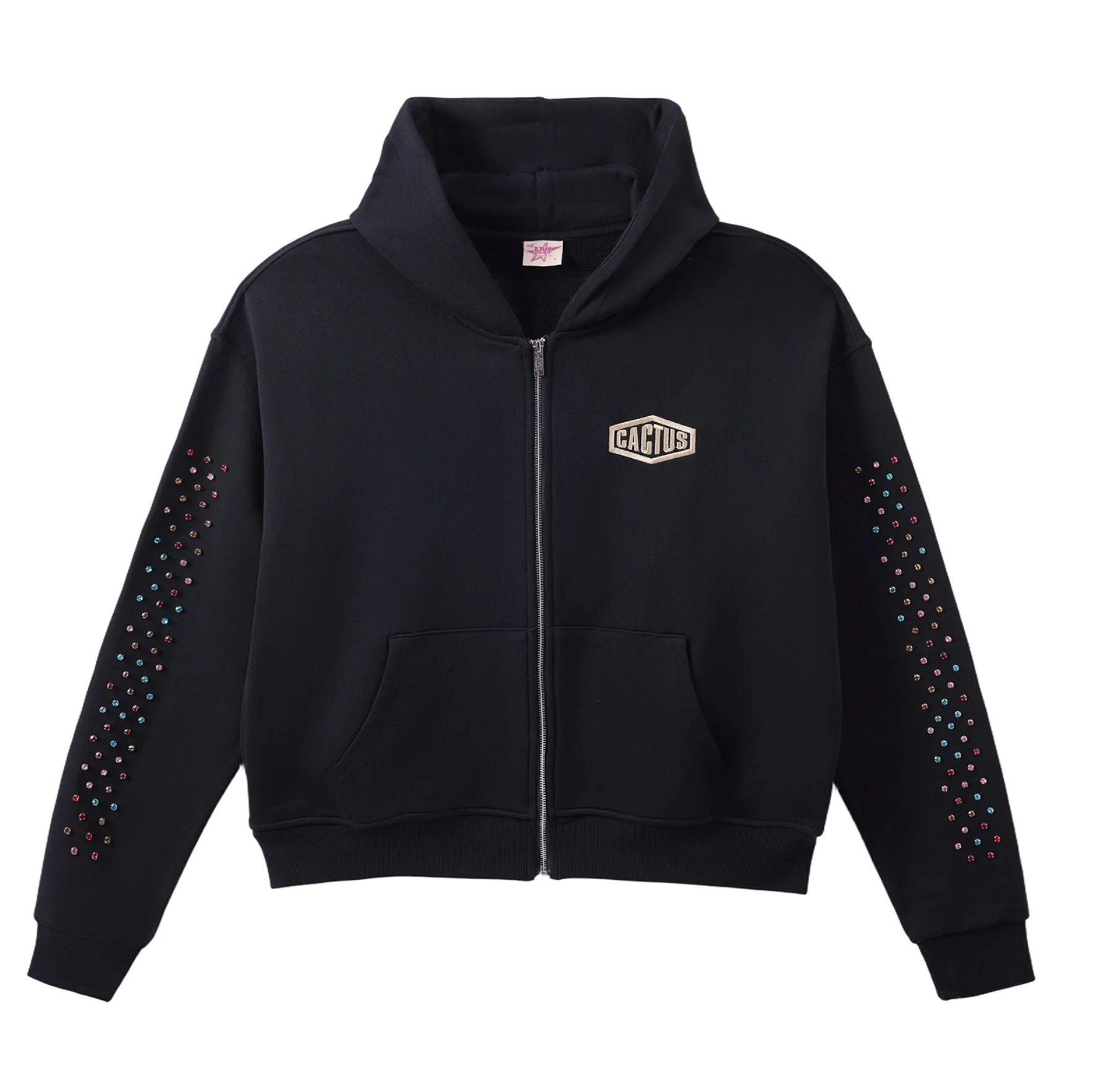 Crystal Cactus Zip Hoodie - Black