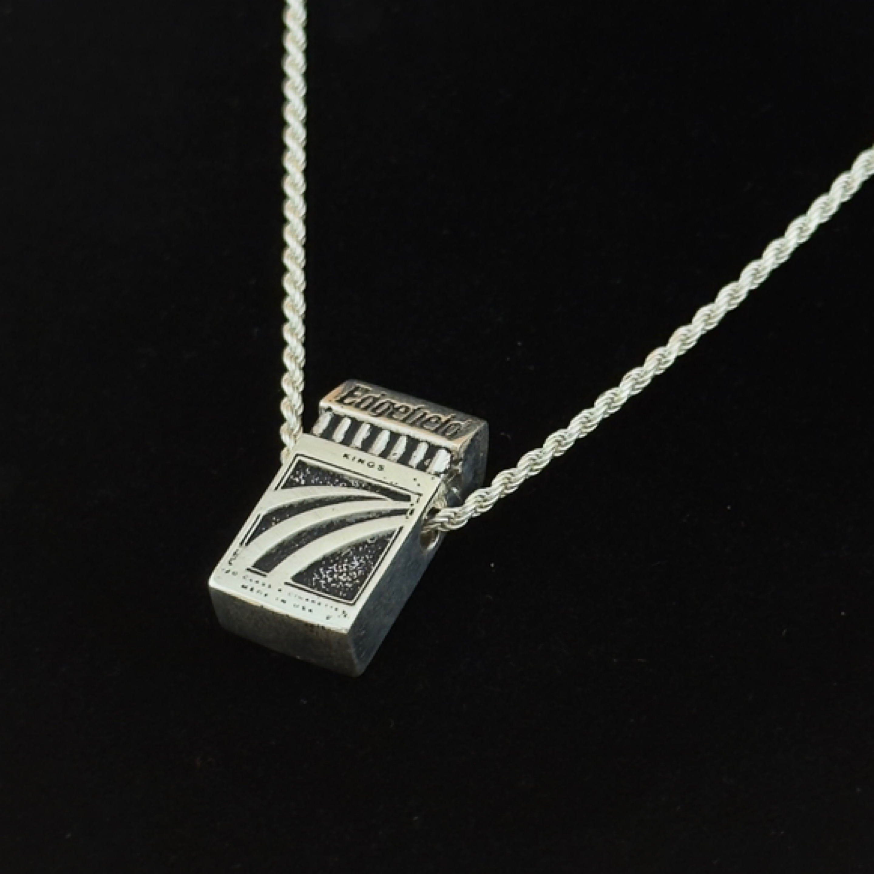 Edgefield Kings Pack Of Smokes Pendant – Stippled / Tarnished, 925 Sterling Silver
