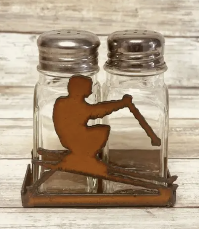 Skier Rustic Metal Salt n Pepper Shaker Holder