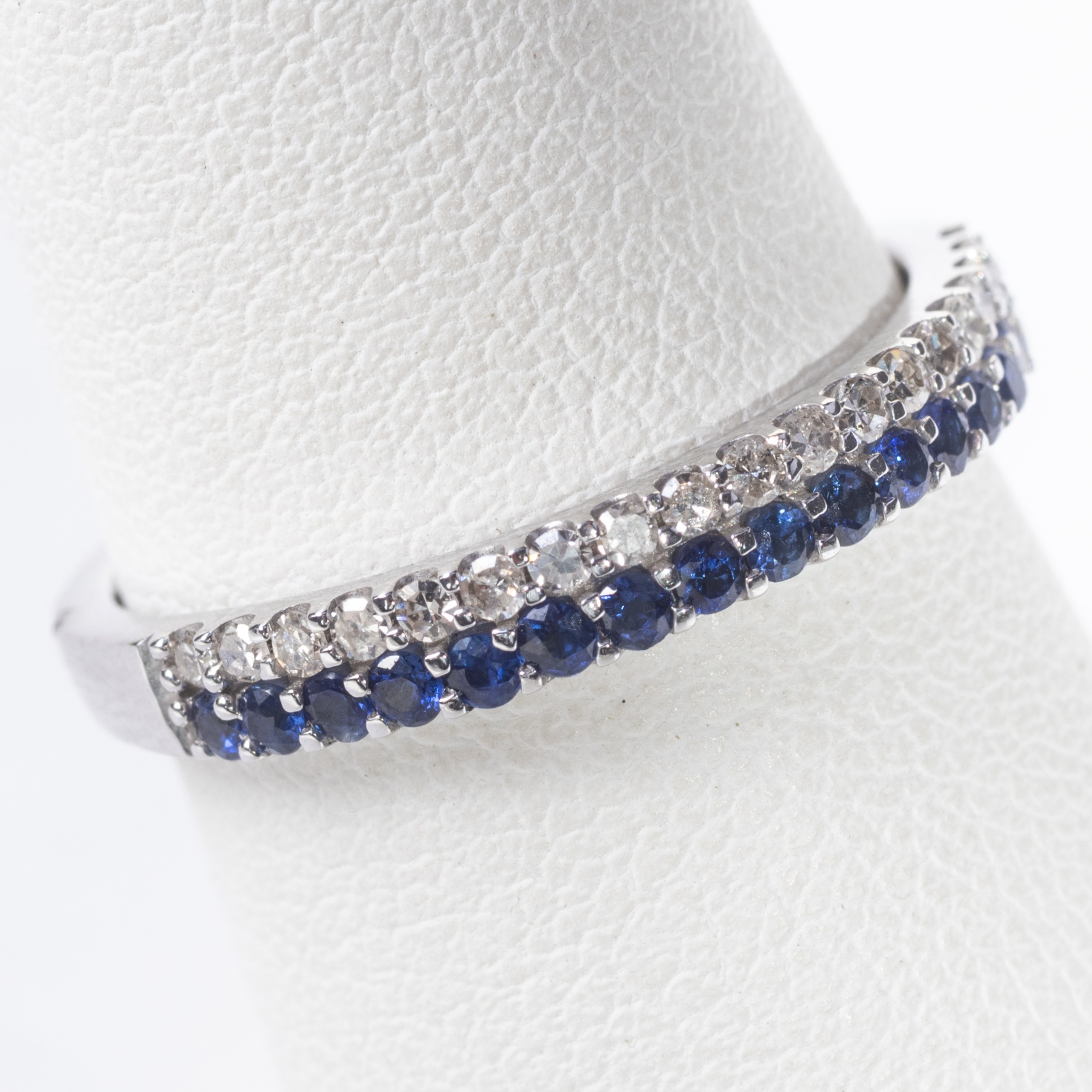 Two Row Sapphire and Diamond Band, White Gold