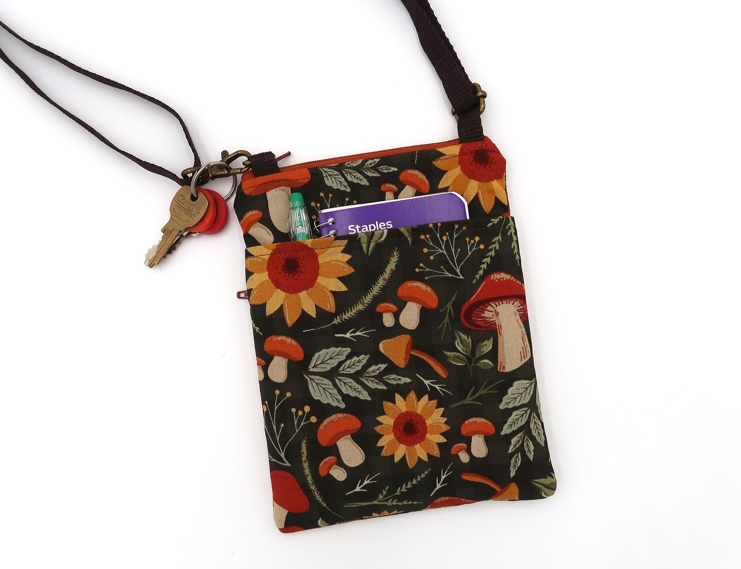 Small Crossbody Bag – Autumn Mushrooms & Sunflowers, photo 5 of 5