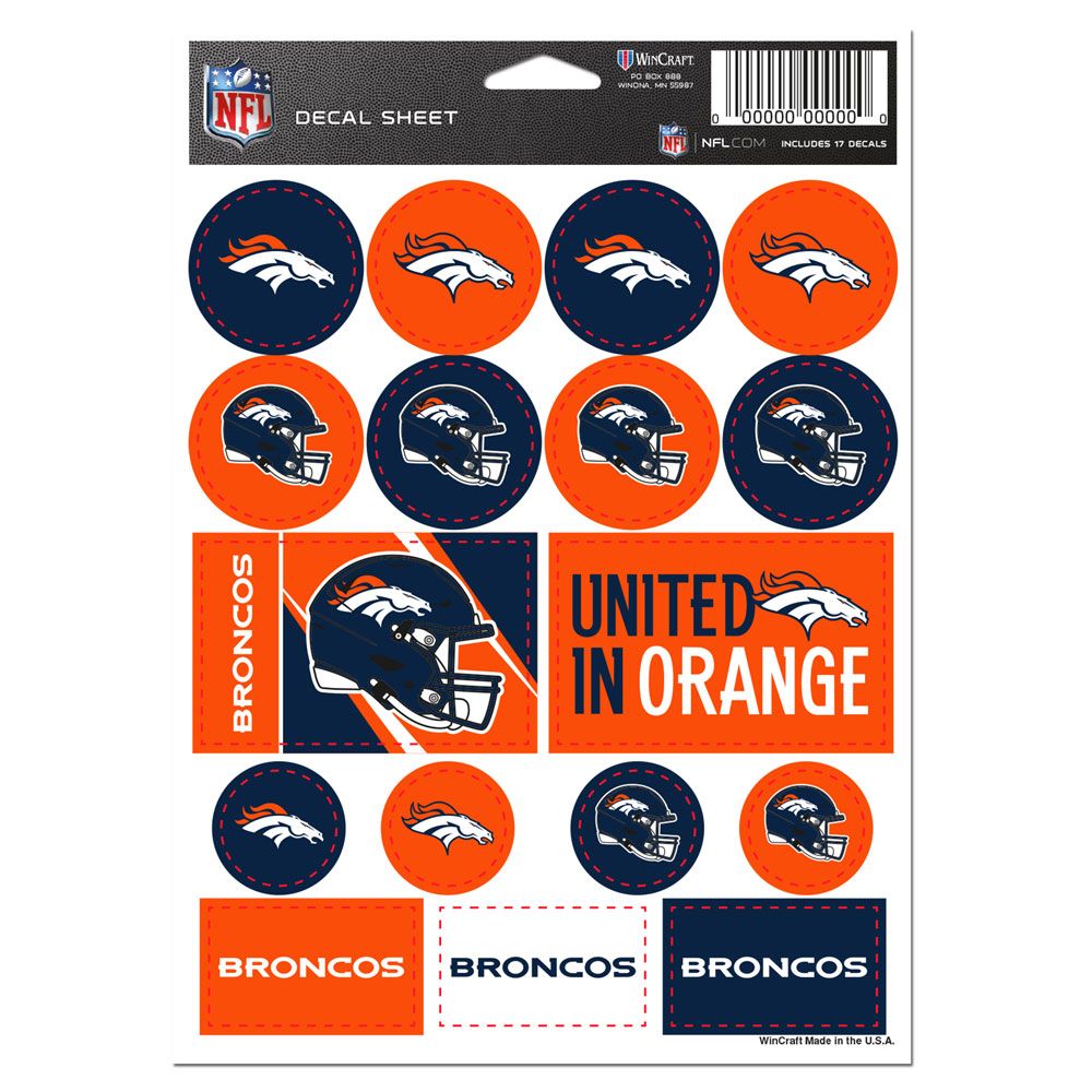 Denver Broncos Vinyl Decal Sheet 5x7"