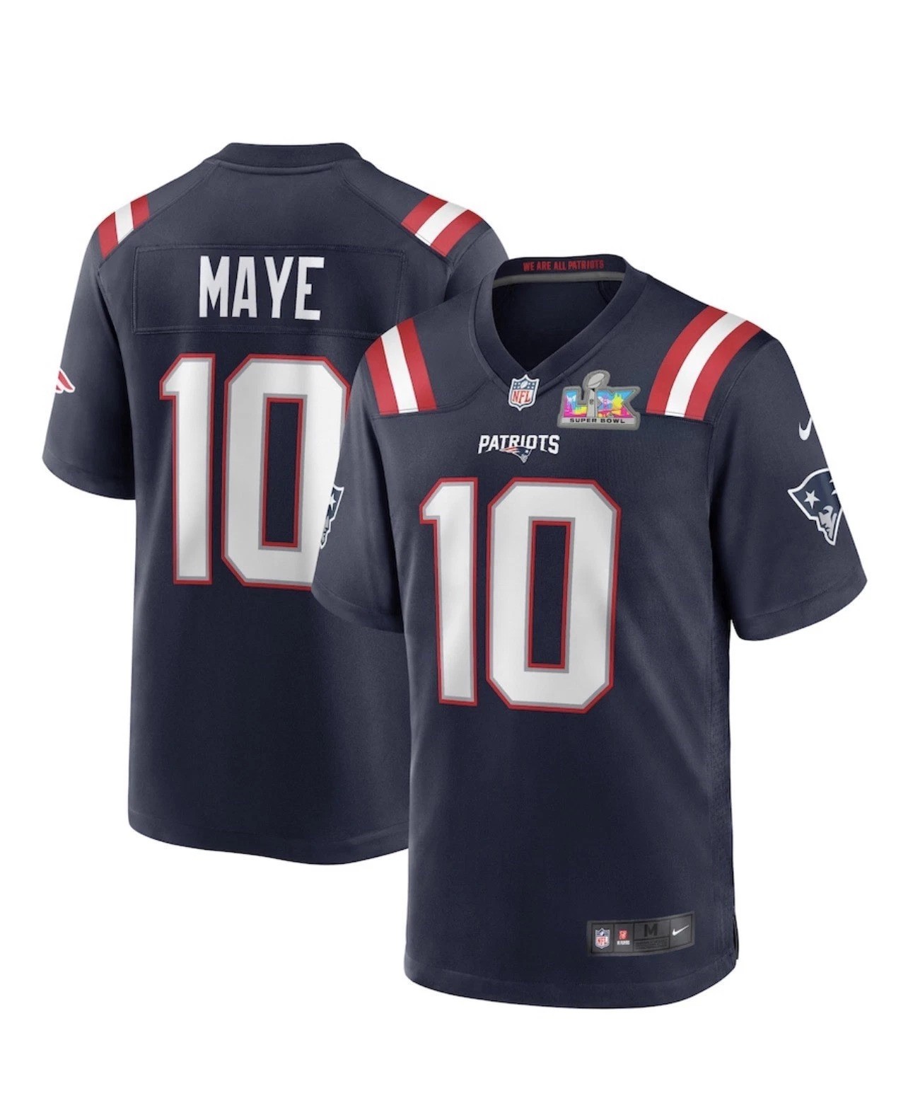 New England Patriots Drake Maye #10 Nike Navy Blue Super Bowl LX Jersey