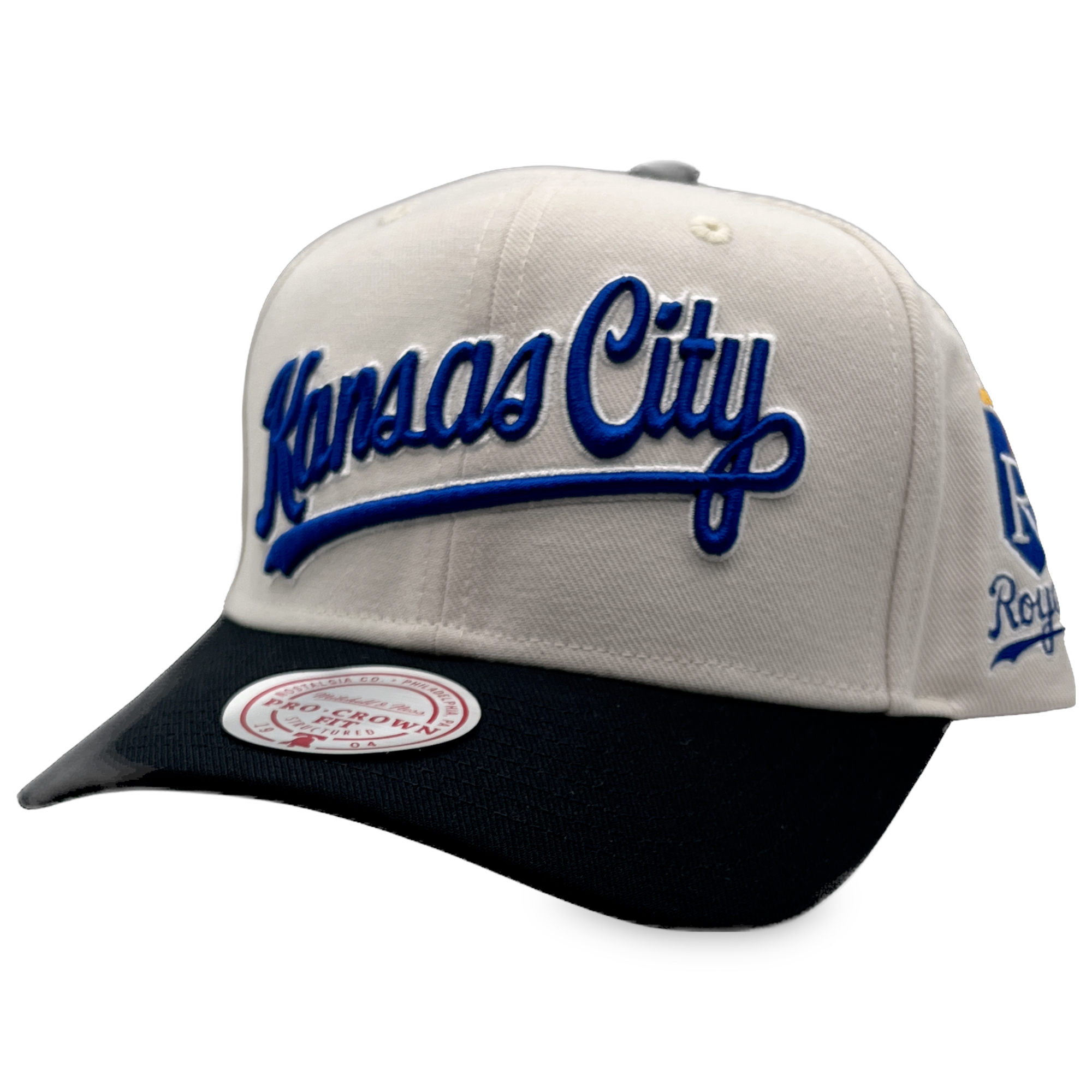 Kansas City Royals Retro Stone/Black Mitchell and Ness Pro Crown Snapback Hat