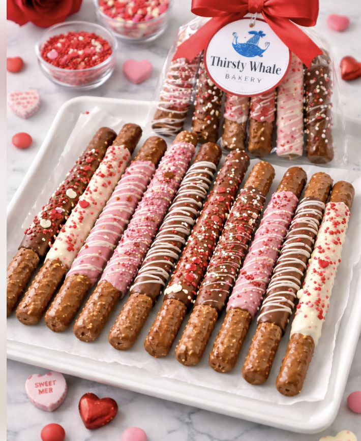 Valentine's Chocolate Dipped Pretzels Sticks