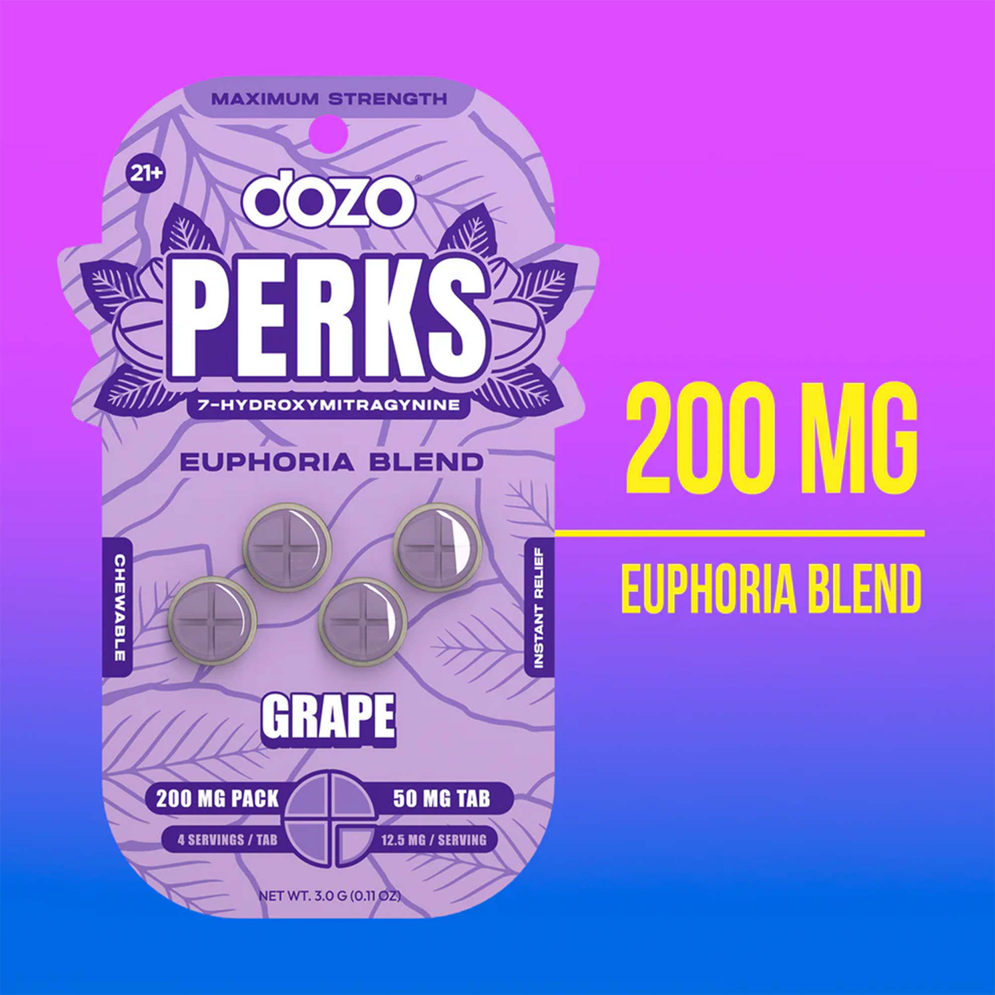 Dozo Perks Euphoria Blend Grape 200mg Pack  50mg Tab