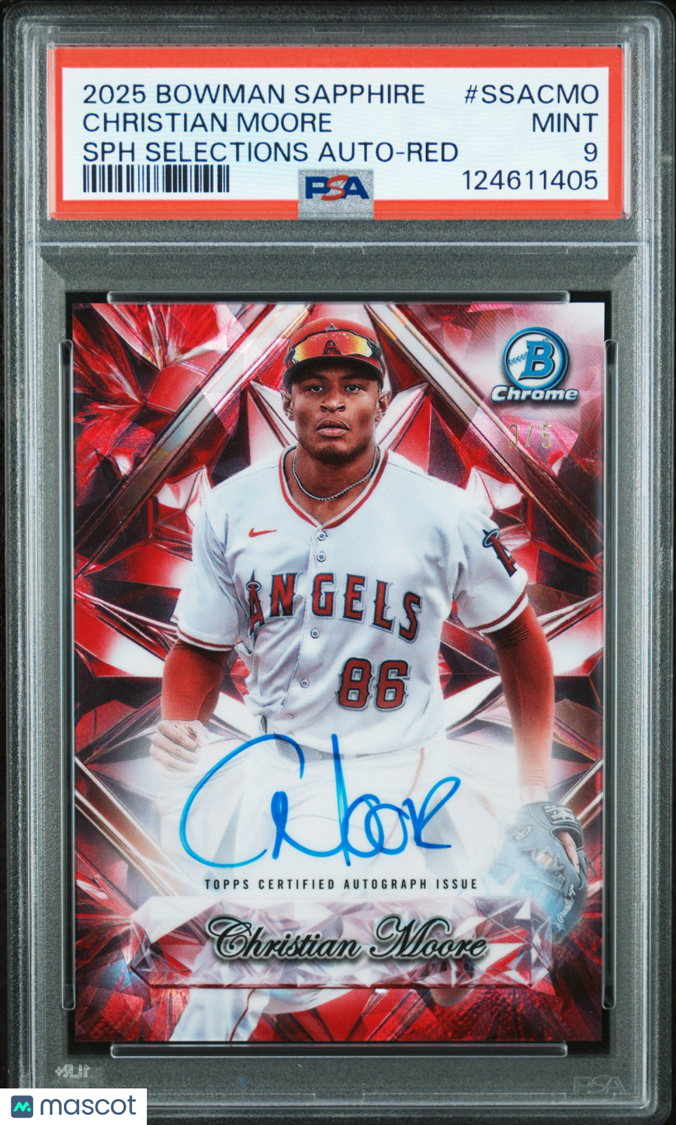 2025 Bowman Sapphire Sapphire Selections Autographs Christian Moore Red /5 PSA 9