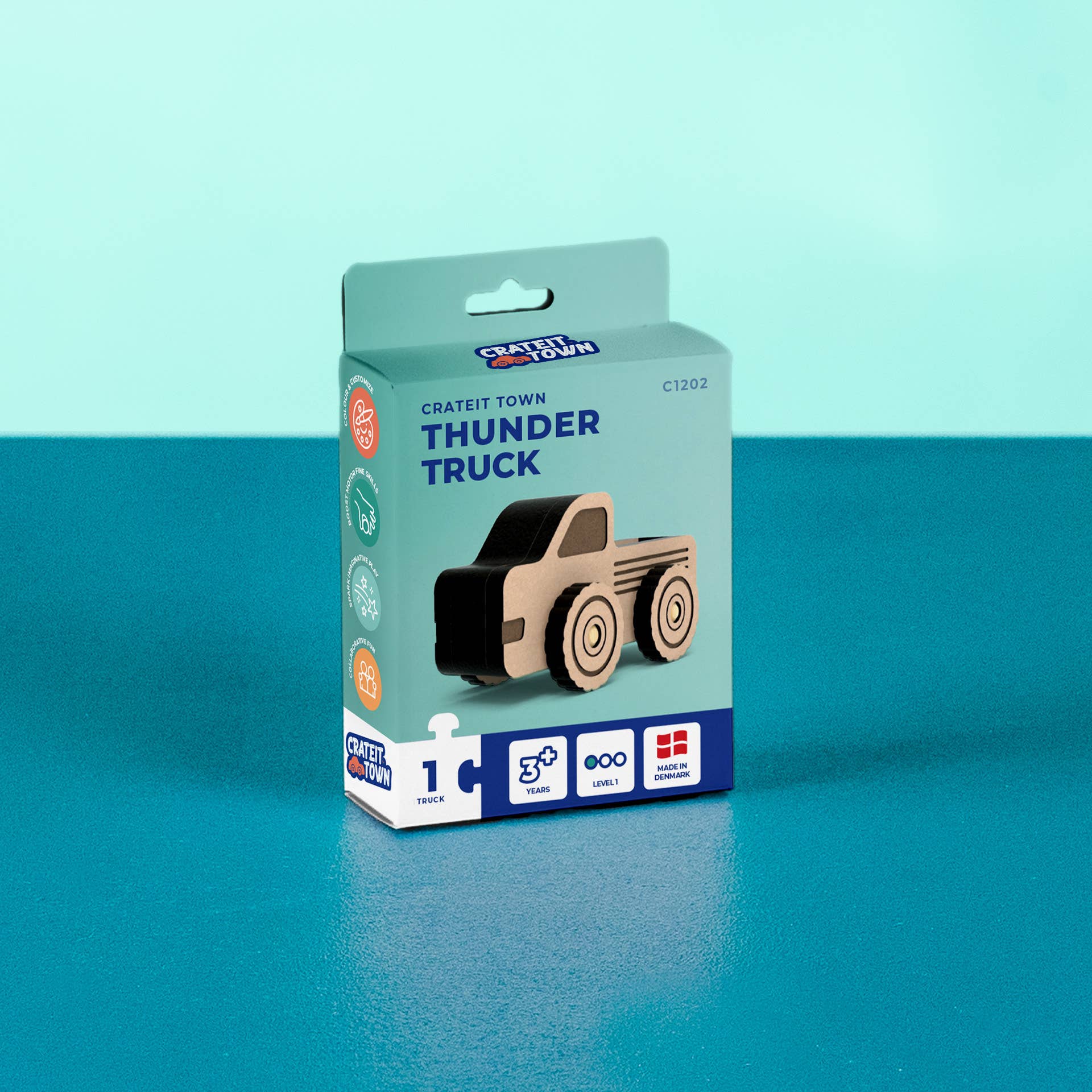 Crateit Town | Thunder Truck | Crateit | Wooden Toy Kit: Multi-Coloured