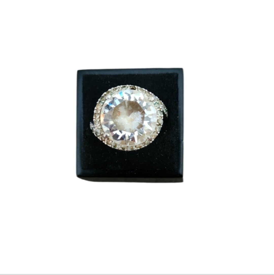 Size 6.5 Silver Toned Crystal Halo Cocktail Ring