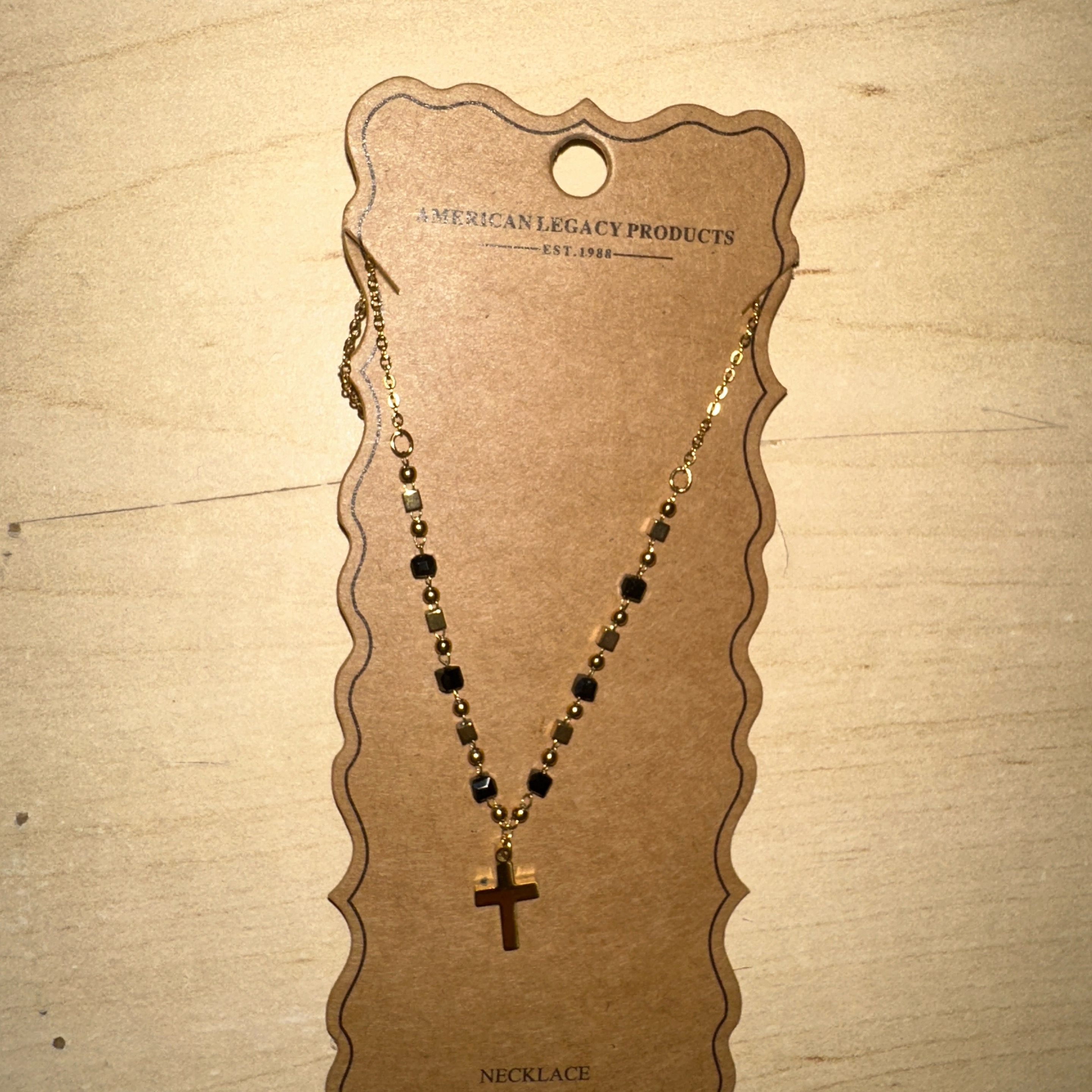 18K gld/s steel cross stone necklace