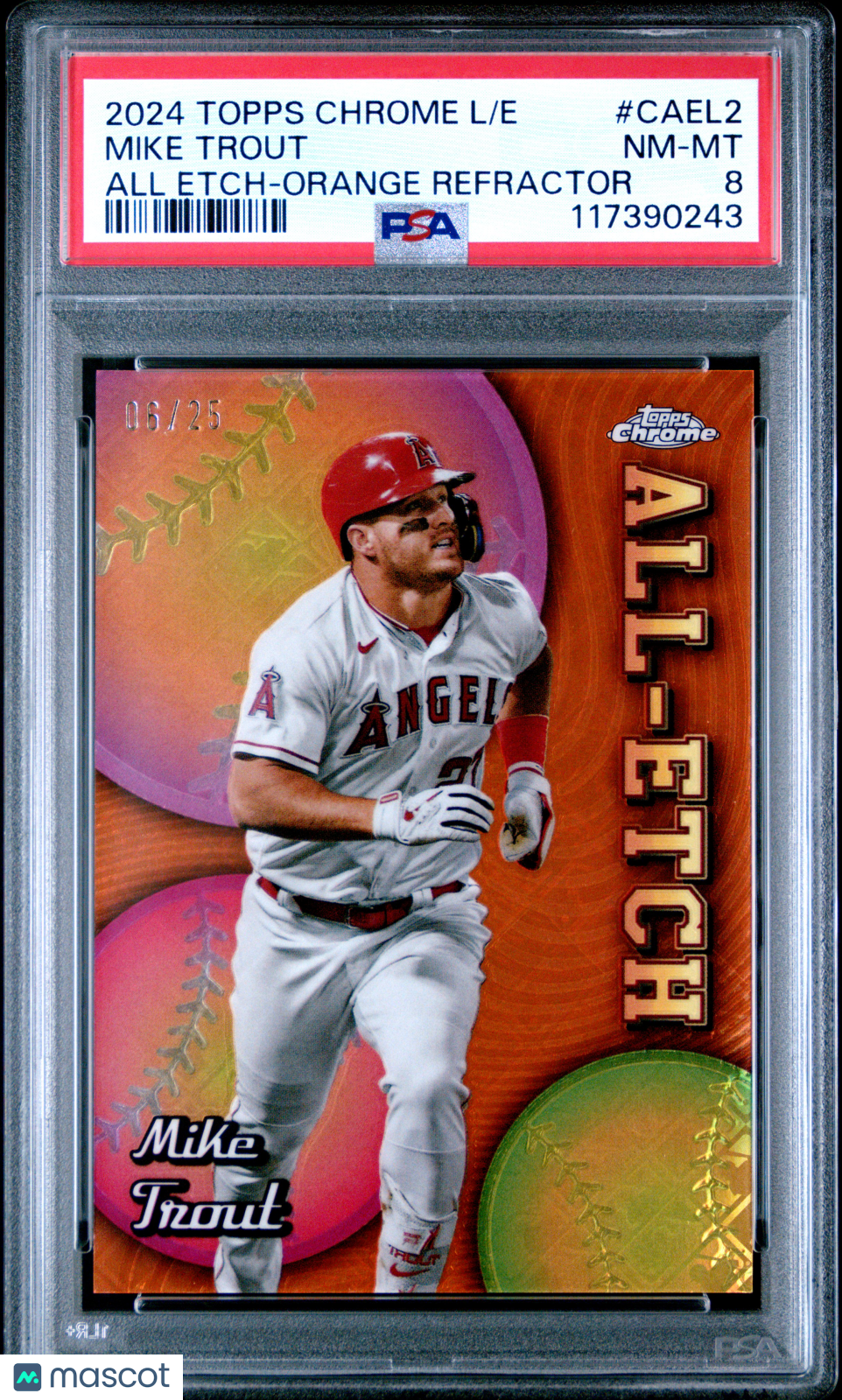 2024 Topps Chrome Logofractor All Etch Mike Trout #CAEL2 Orange /25 PSA 8