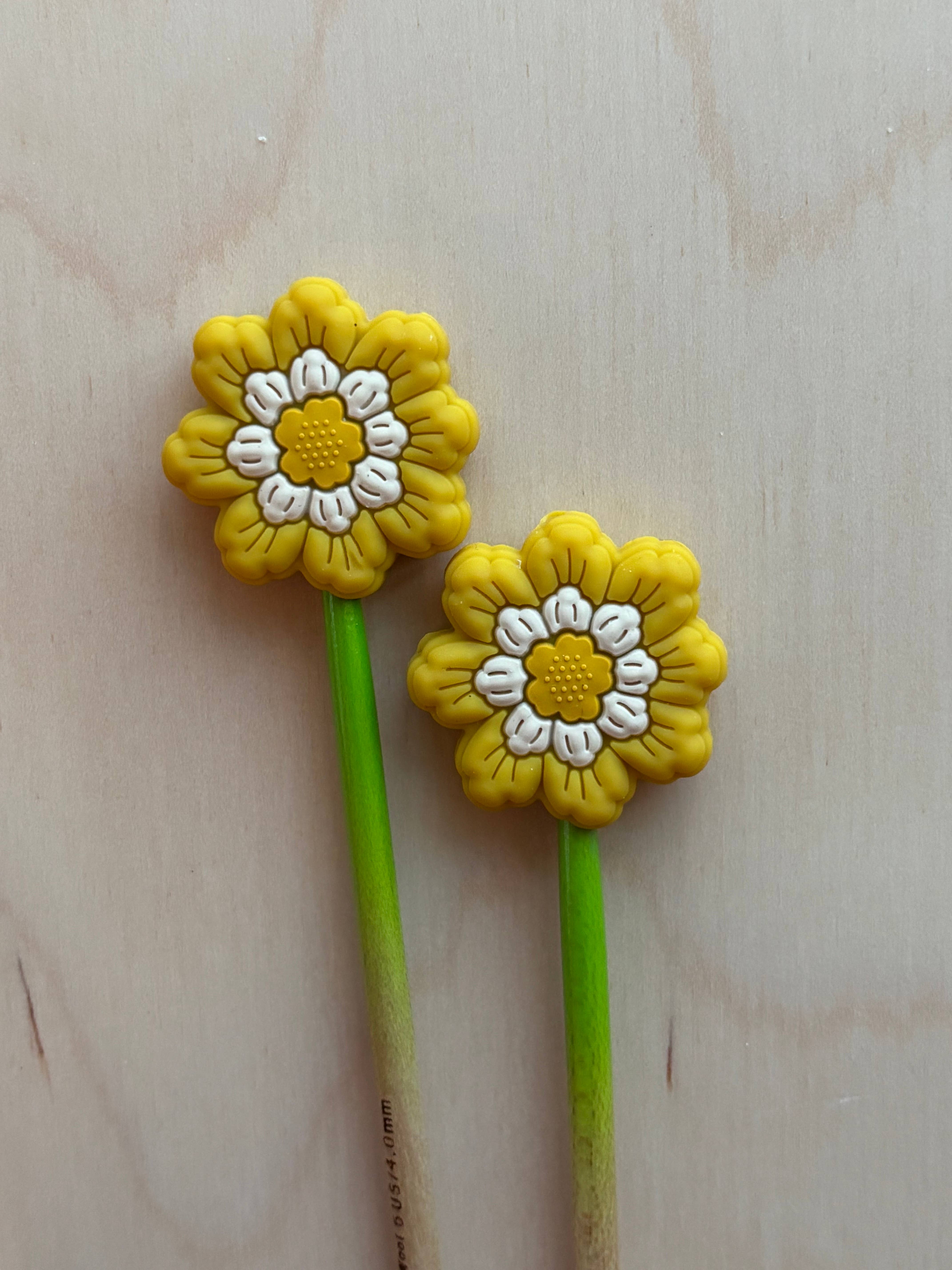 Knitting Needle Point Protectors - Mustard Flower