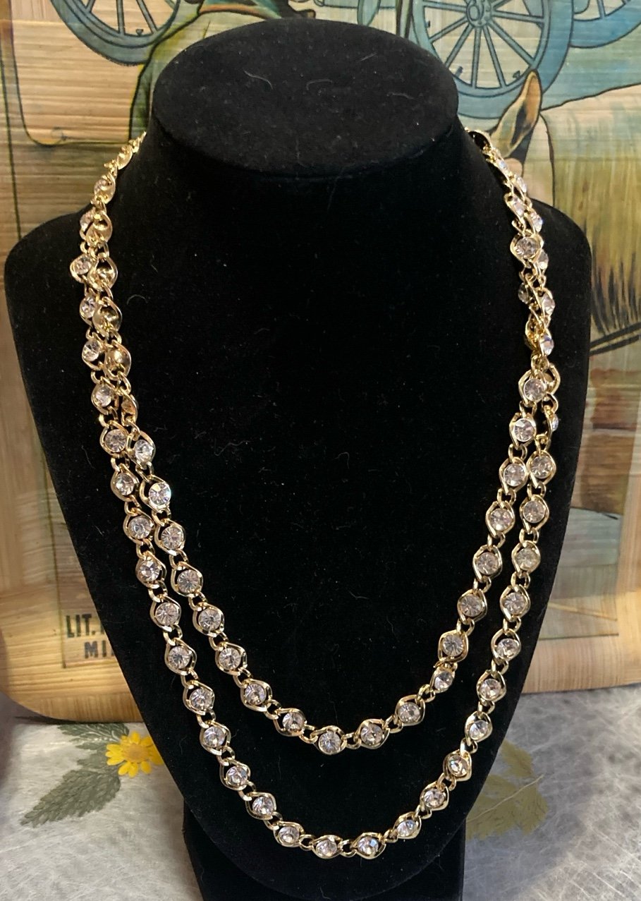 ANNE KLEIN Glamorous Gold Tone & Rhinestone DAZZLE NECKLACE