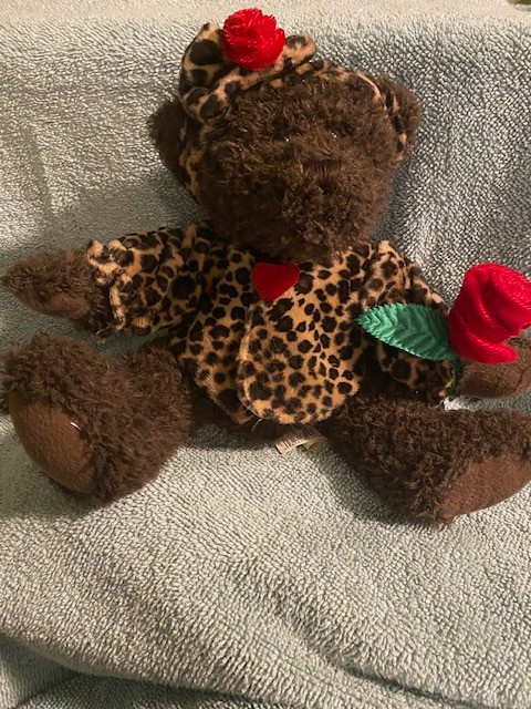 Dan Dee Plush Teddy Bear Collectors Choice Brown Animal Print Jacket Red Rose