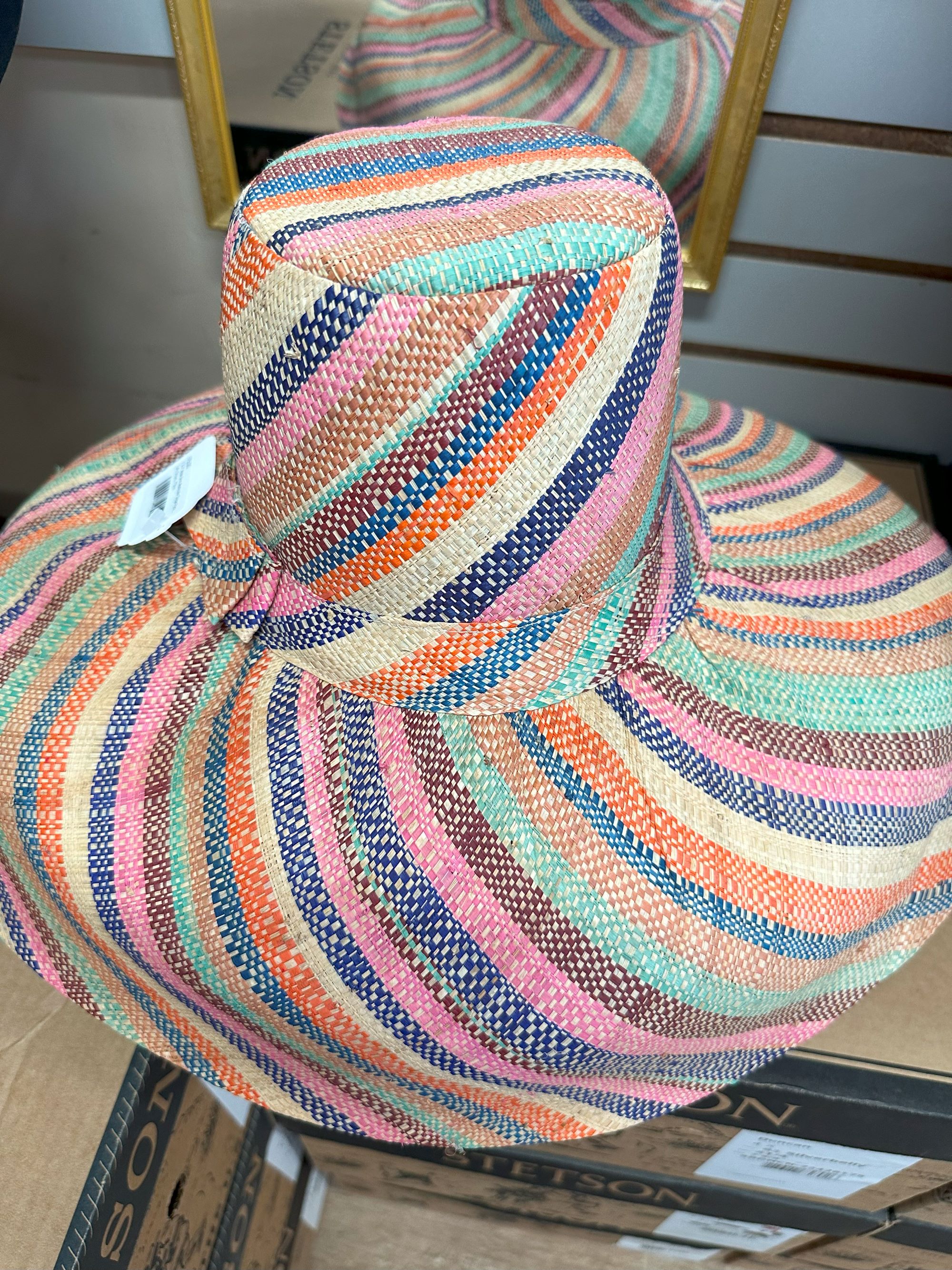 5" & 7" Wide Brim Multicolor Stripe Packable Straw Sun Hats