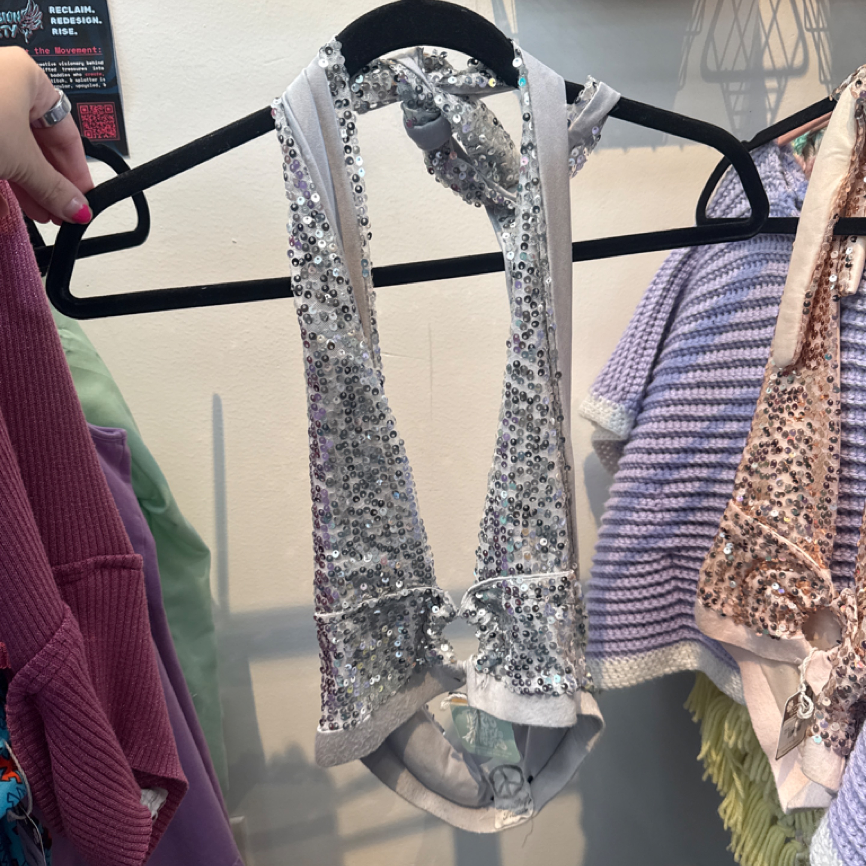 Tara's Thrifty Threads Artist 100% Upcycled Disco Top Silver