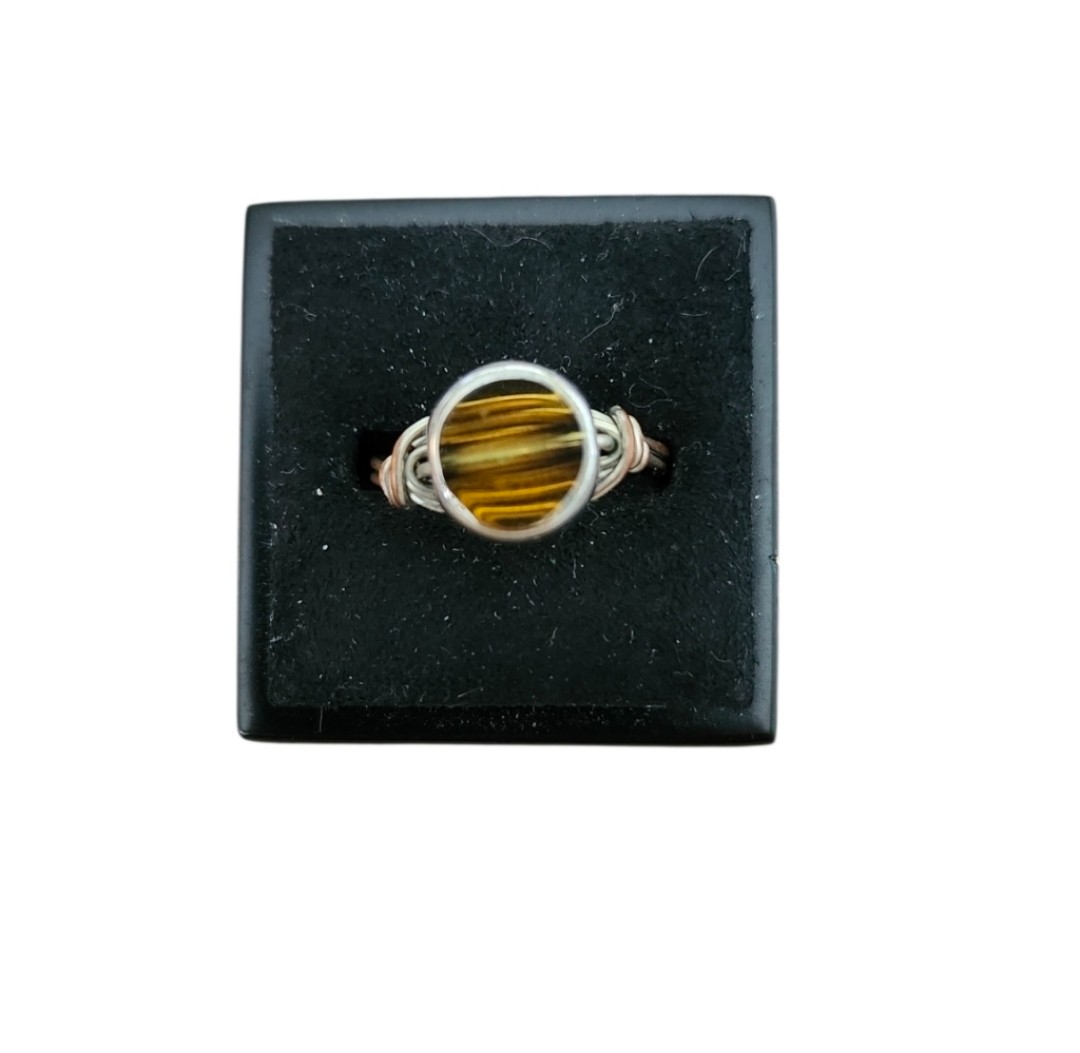 Size 6.5 Silver Toned Wire Wrapped Tigers Eye Ring