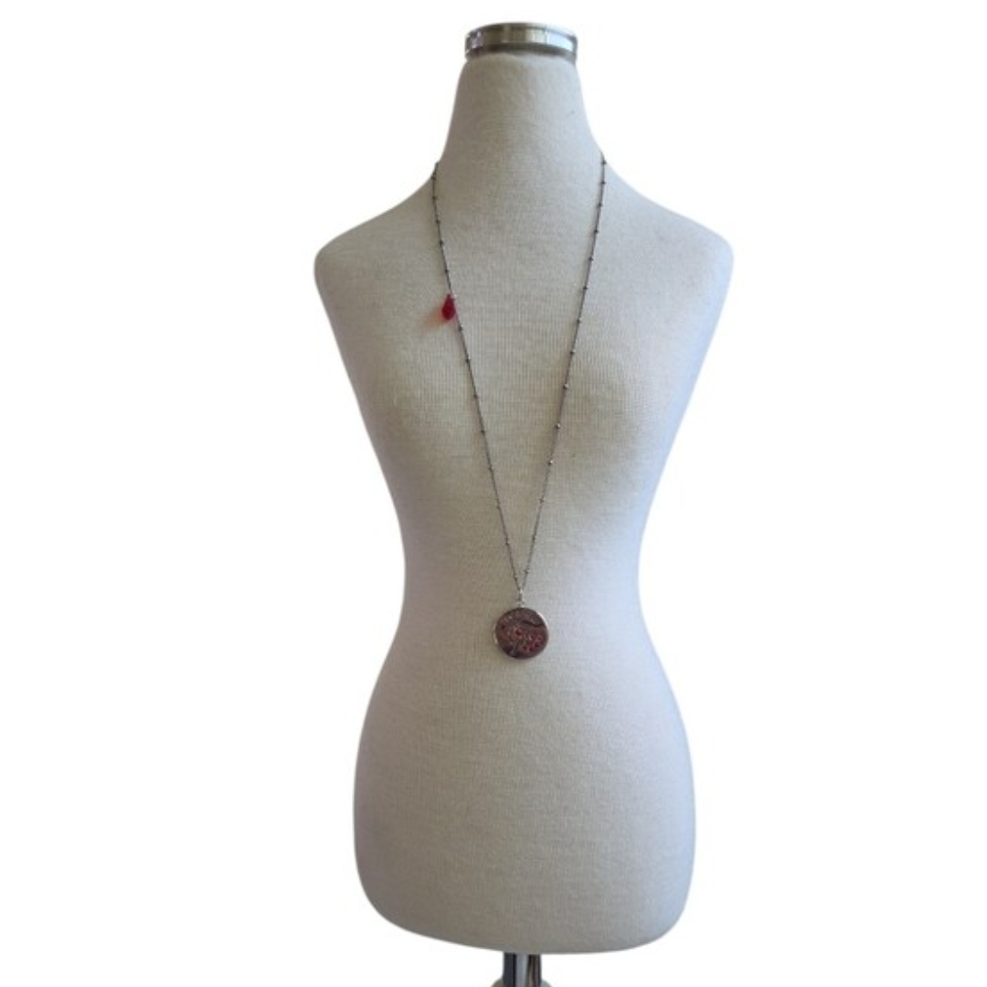 925 CN China Garnet CZ Pendant Necklace with Red Accent Bead 22"