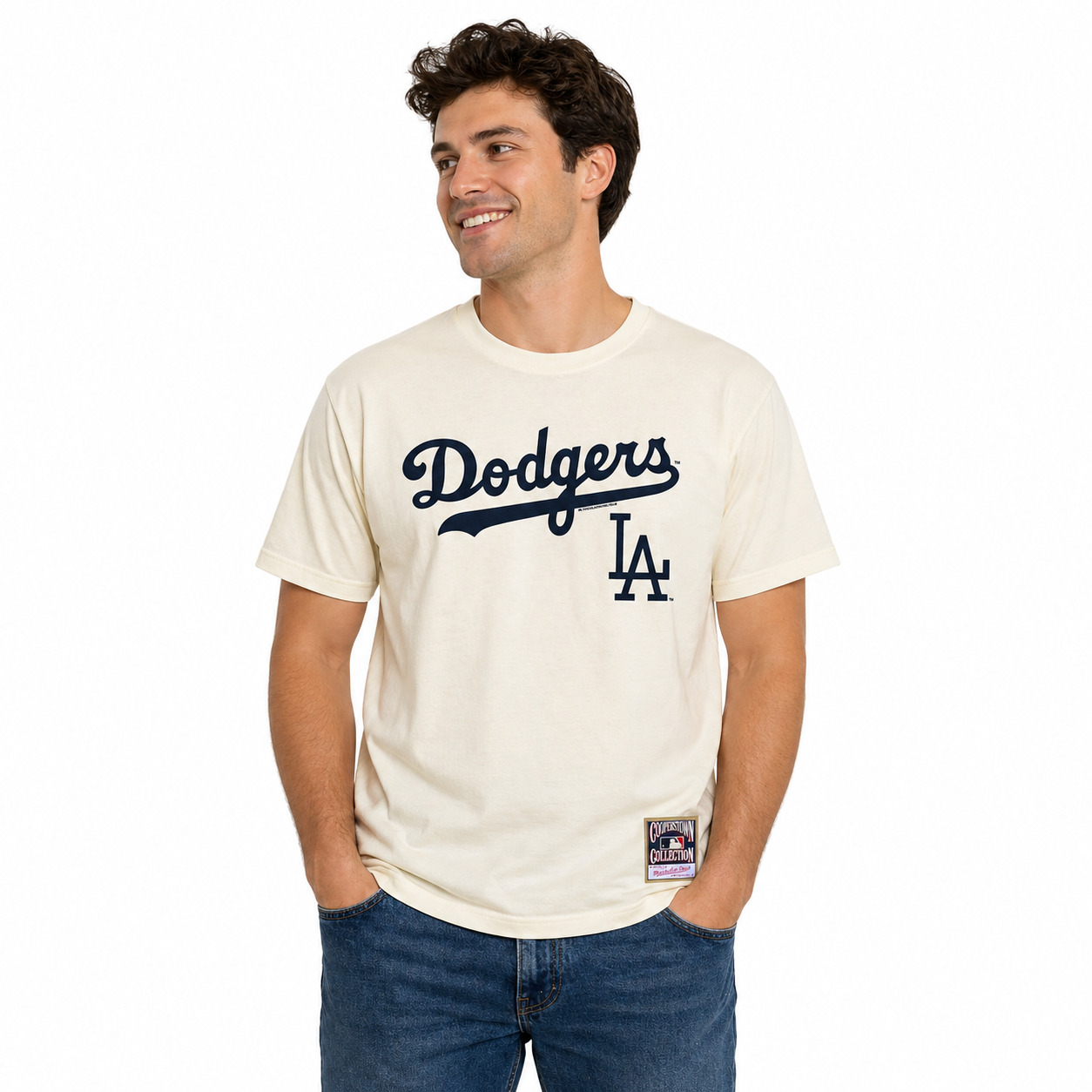 Los Angeles Dodgers Cream/Black Mitchell and Ness Wordmark Shirt
