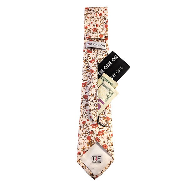 Cream Rust Small Floral Hidden Pocket Tie