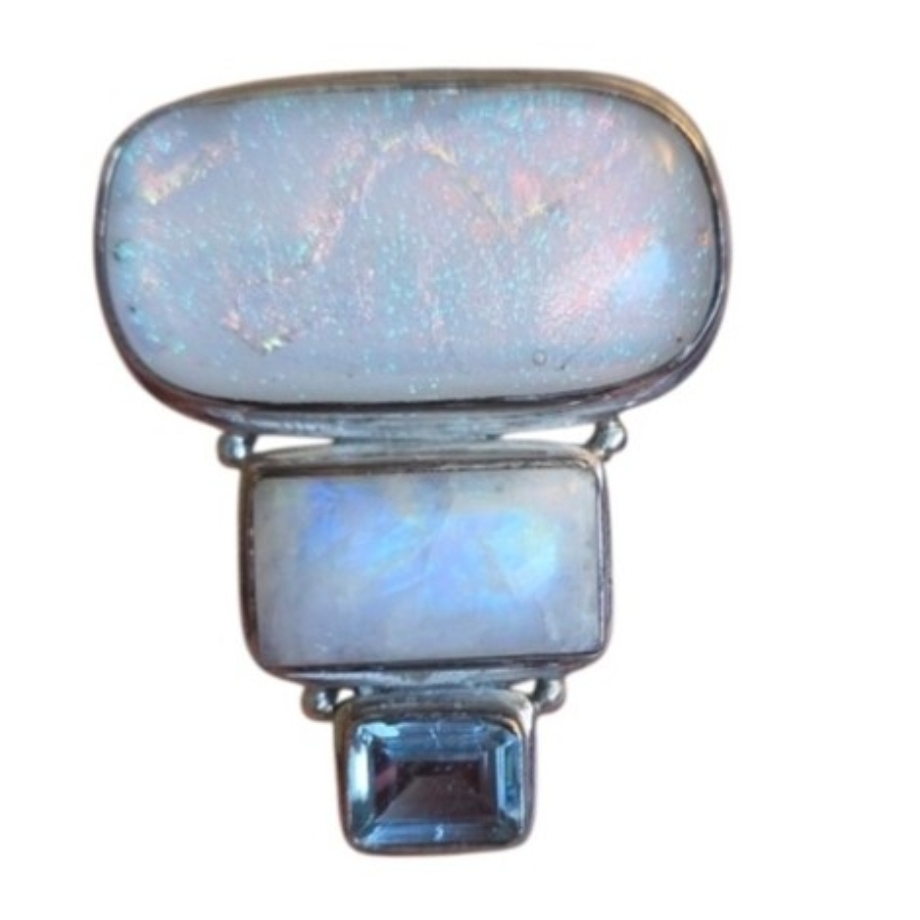 Vintage Sterling Silver Opal Moonstone Blue Topaz Statement Pendant