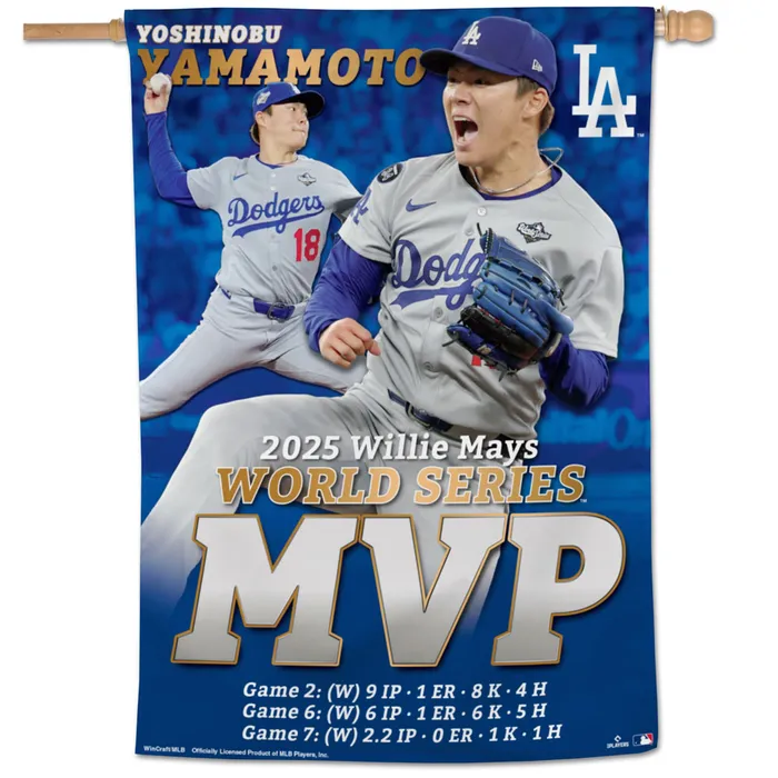 Los Angeles Dodgers Yoshinobu Yamamoto 2025 World Series MVP Vertical Banner 28x40"