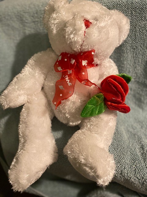 Dan Dee Collectors Choice White bear with red love ribbon holding a rose