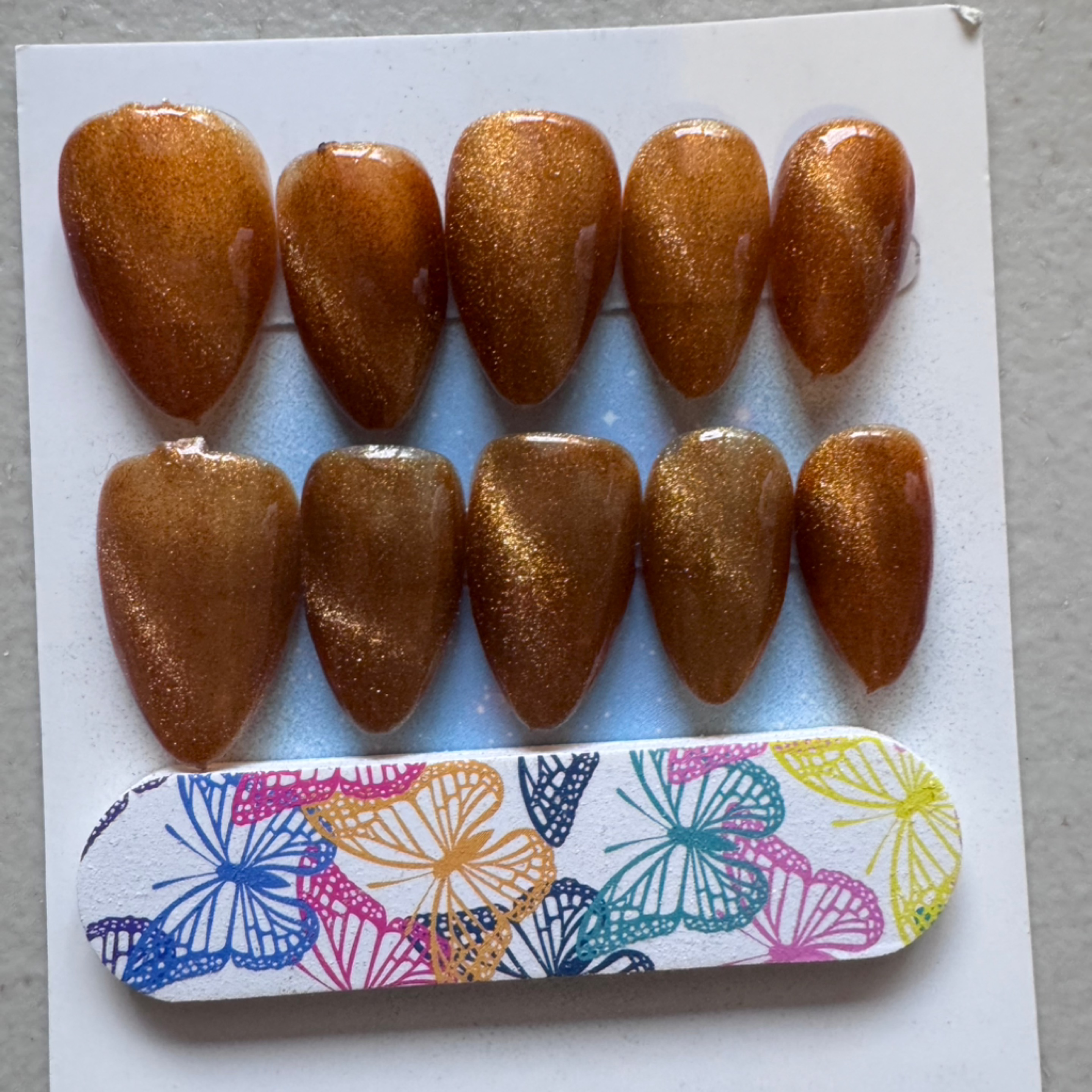 Orange cats eye hand-painted nail set