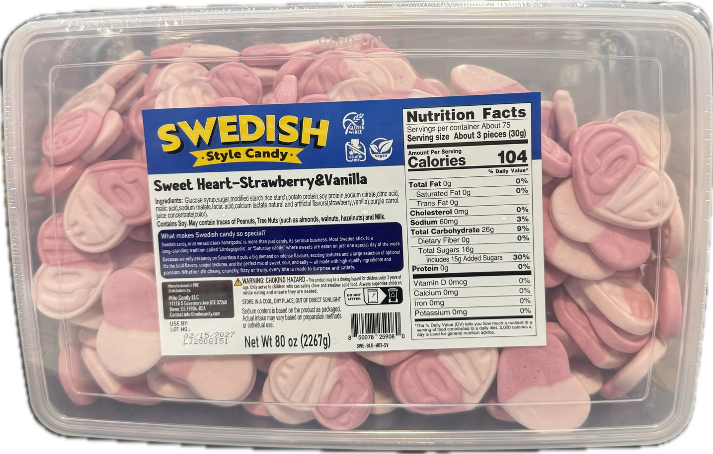 Mito Swedish Style Gummy Hearts Strawberry Vanilla 5 lb