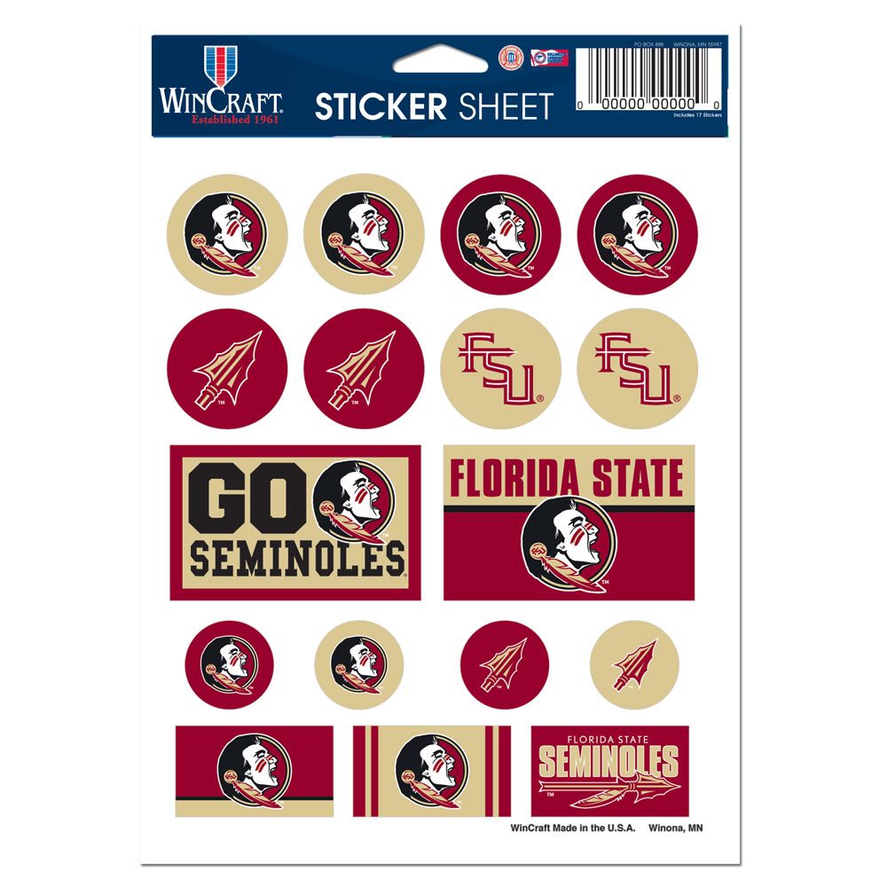 Florida State Seminoles Vinyl Decal Sheet 5x7"