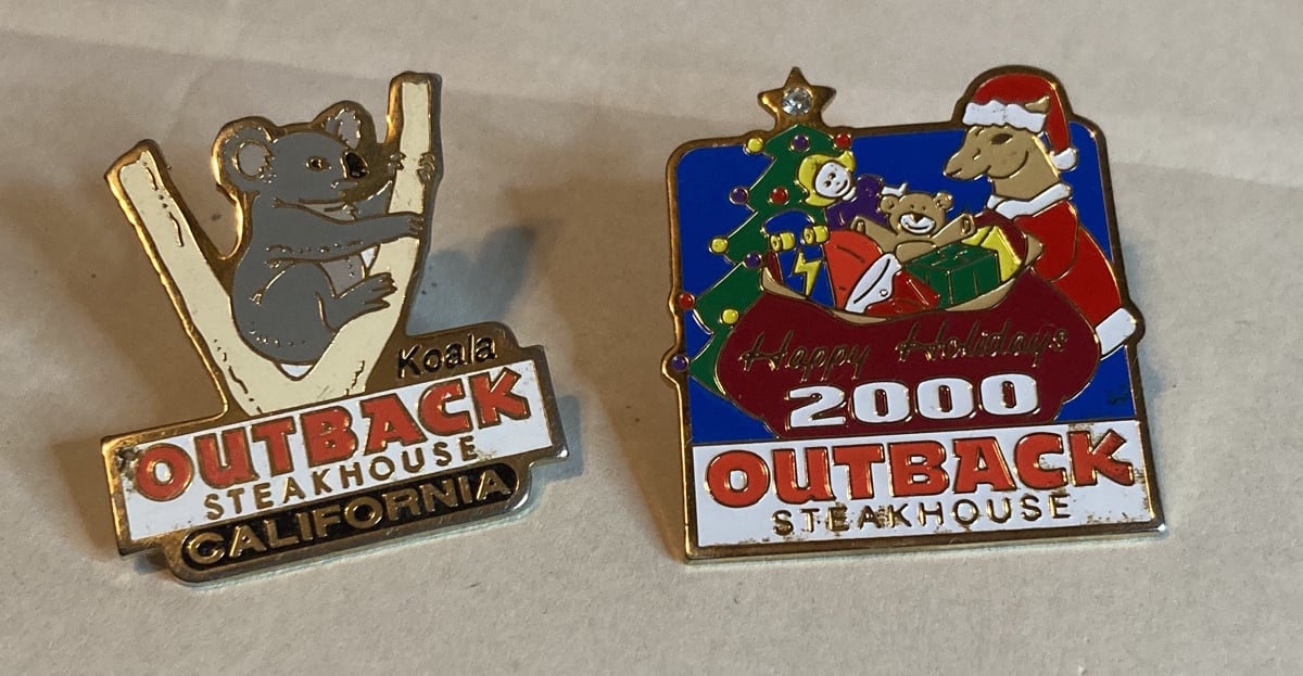 Outback Steakhouse lot of 2 pins Koala California and Santa sleigh 2000