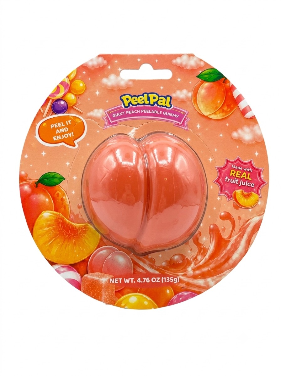 Peel Pals Giant Peelable Peach Gummy Candy Real Juice 4.76oz 6 Pack