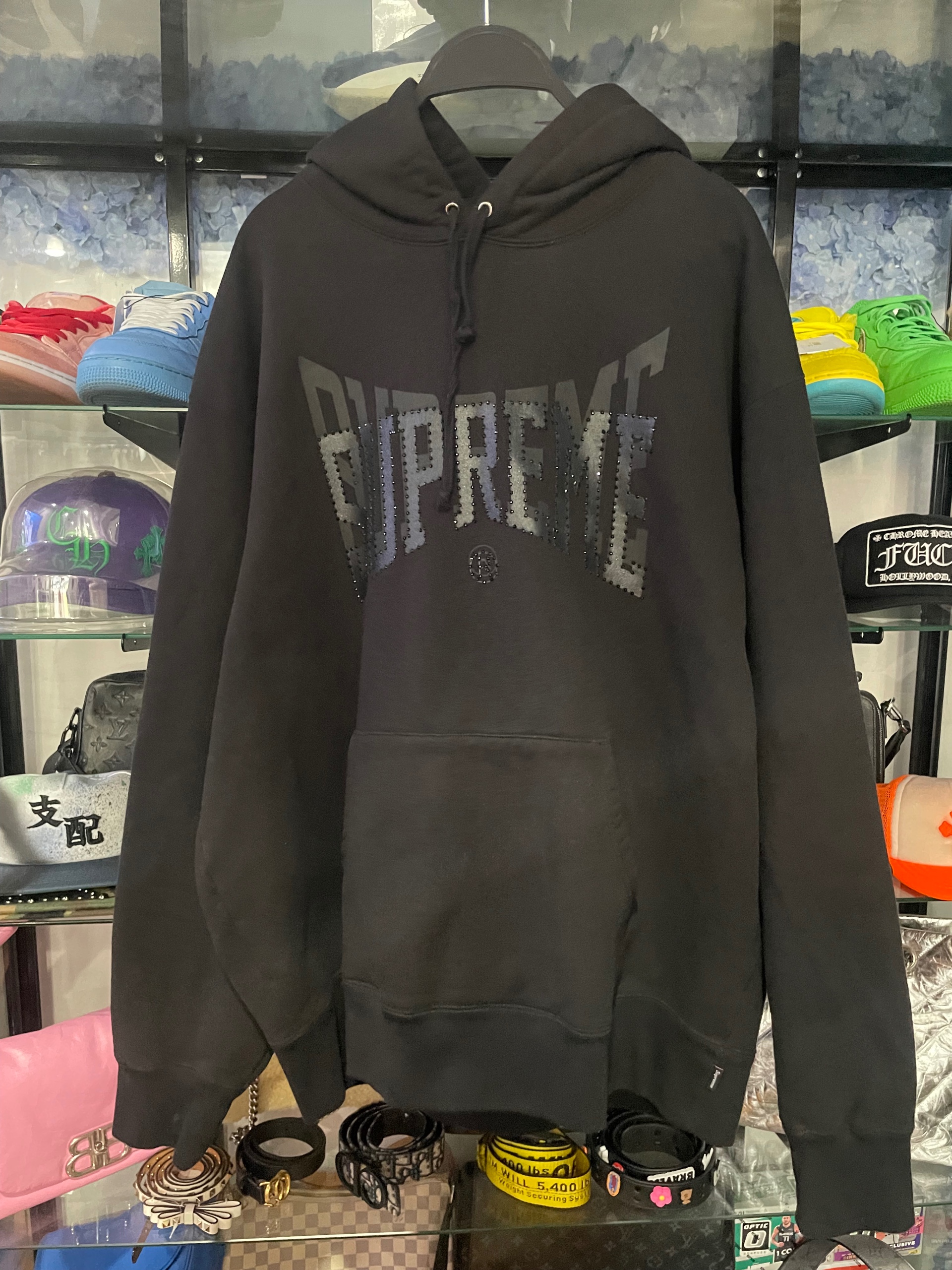 Supreme black rhinestone shadow hoodie size XL (used)